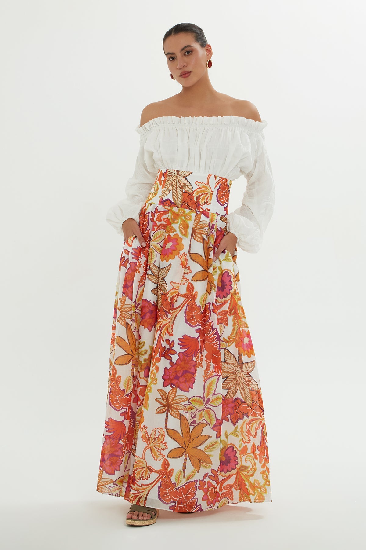 Printed Corset-Detail Maxi Dress