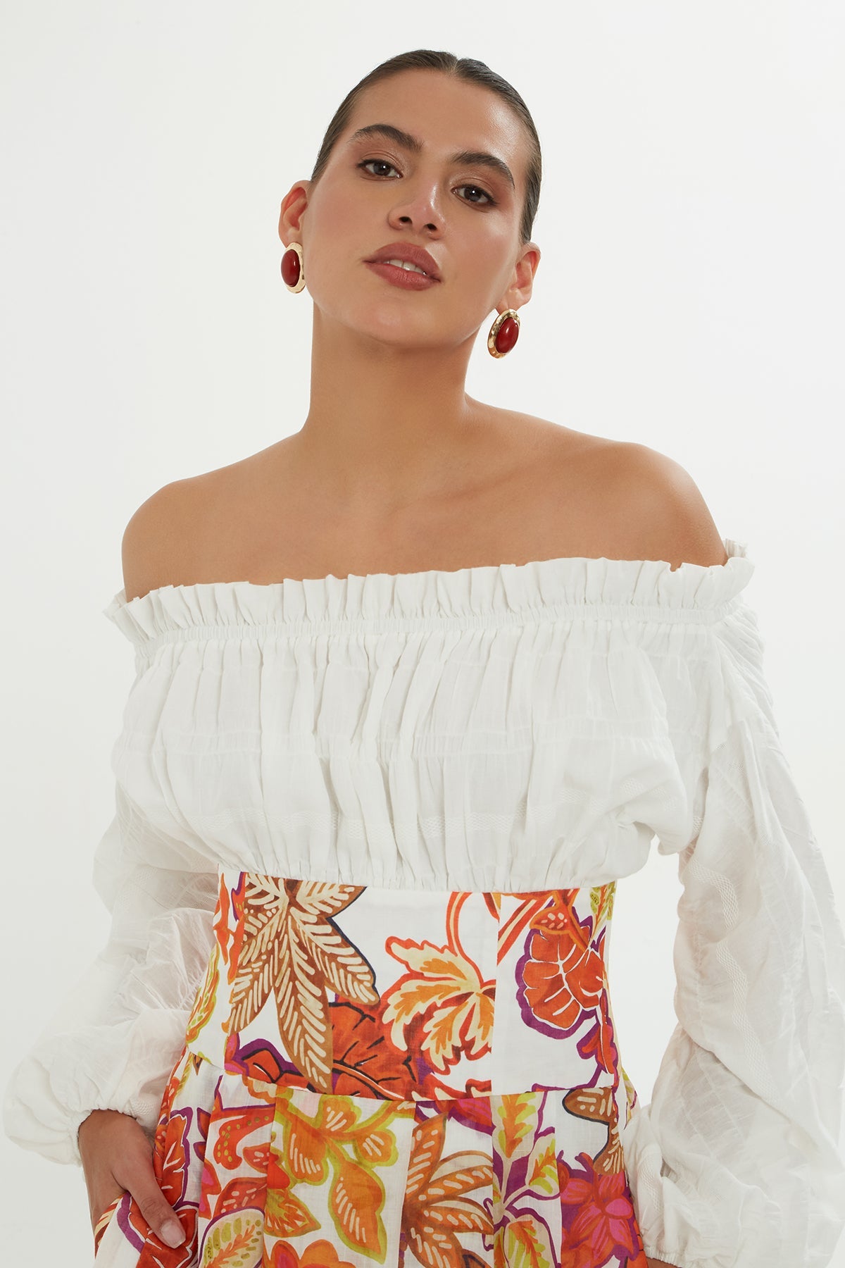 Printed Corset-Detail Maxi Dress