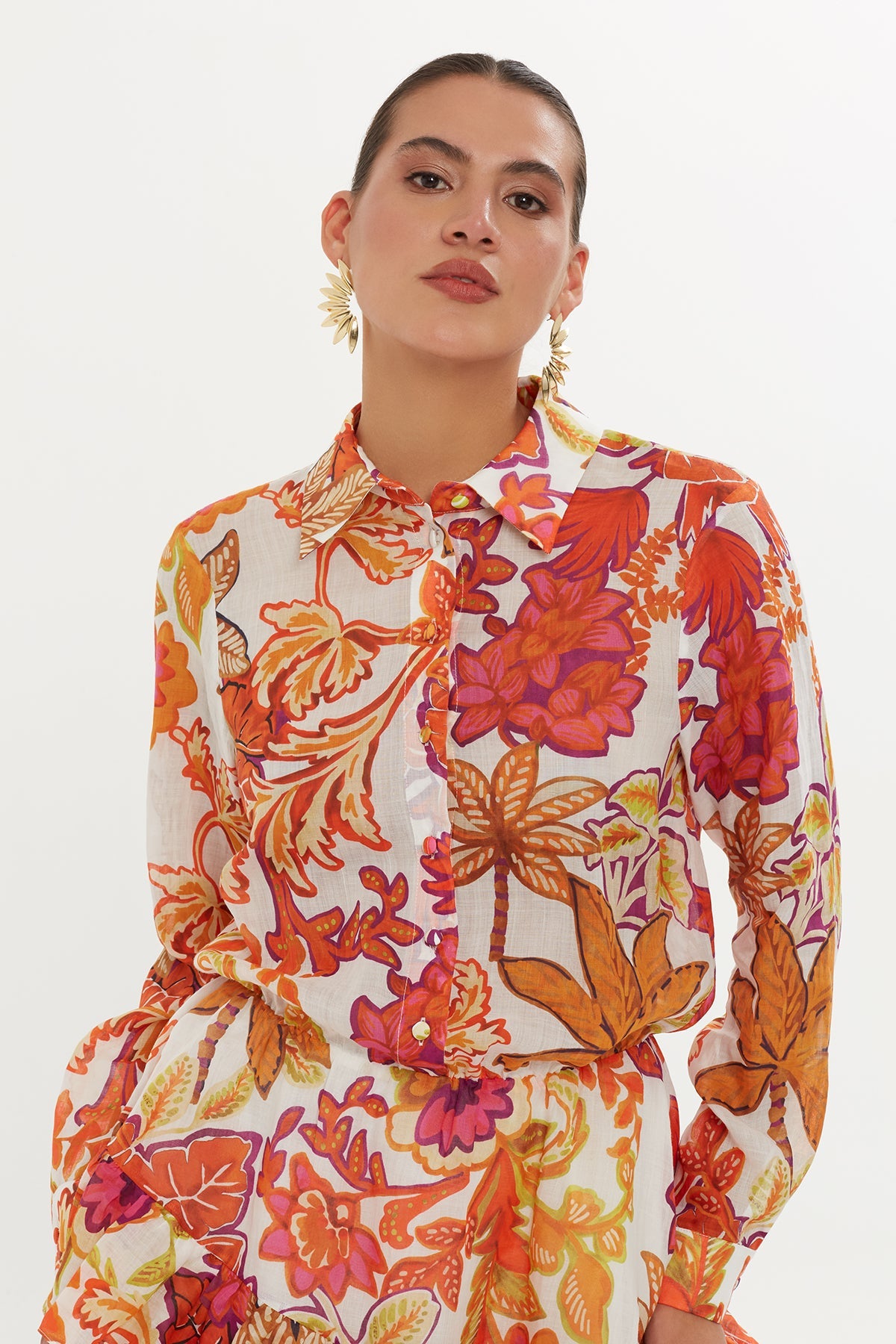 Printed Shirt Dress with Ruffled Hem