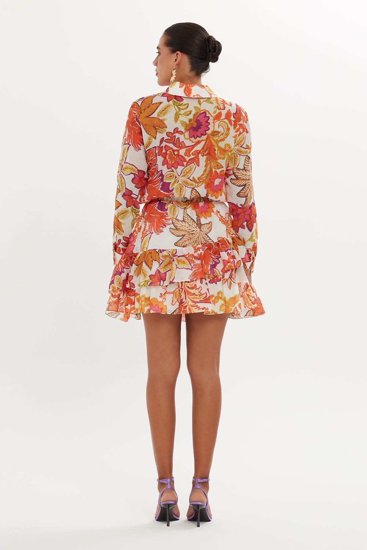 Printed Shirt Dress with Ruffled Hem