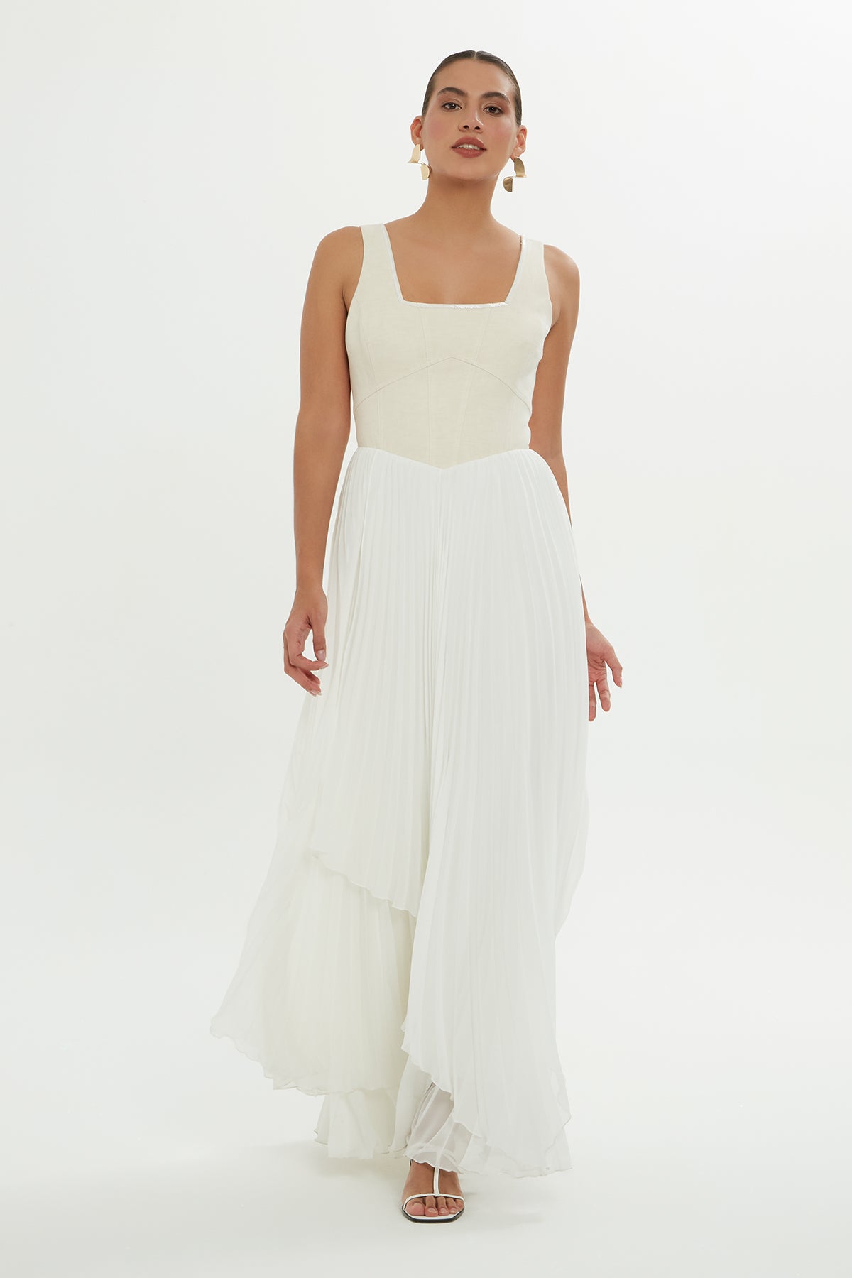 Ecru Skirted Asymmetrical Maxi Dress
