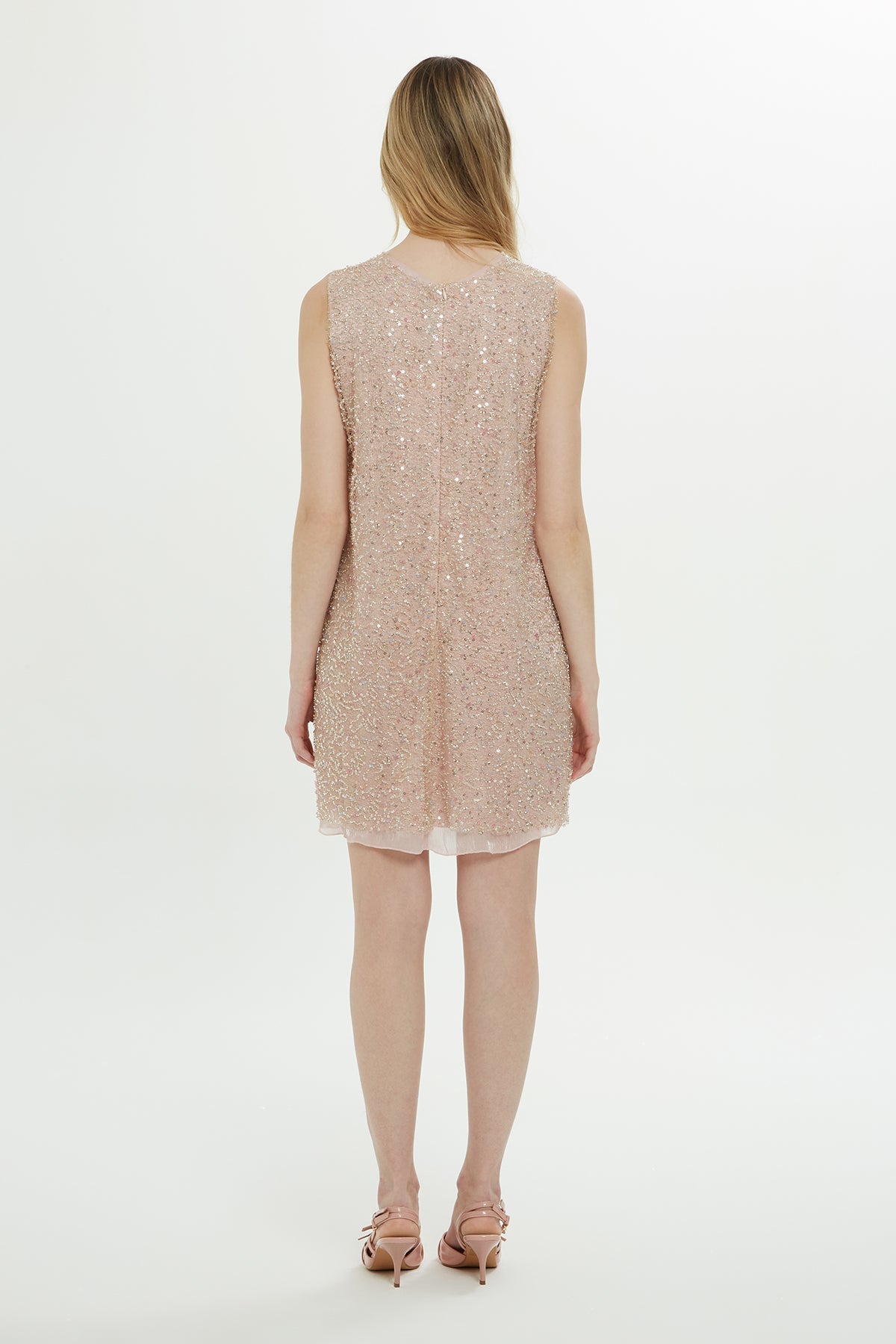 Beige Brooch-Detail Mini Dress