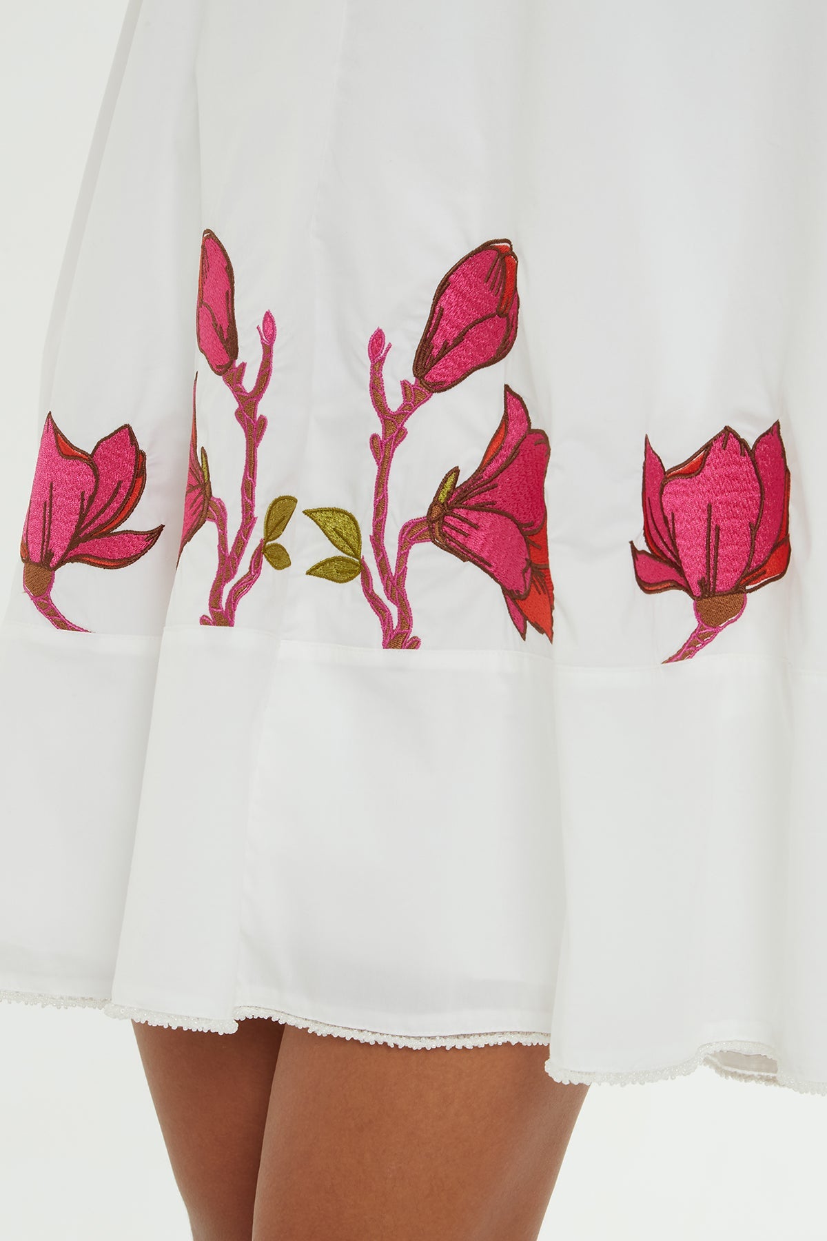 White Short Dress with Pink Embroidery