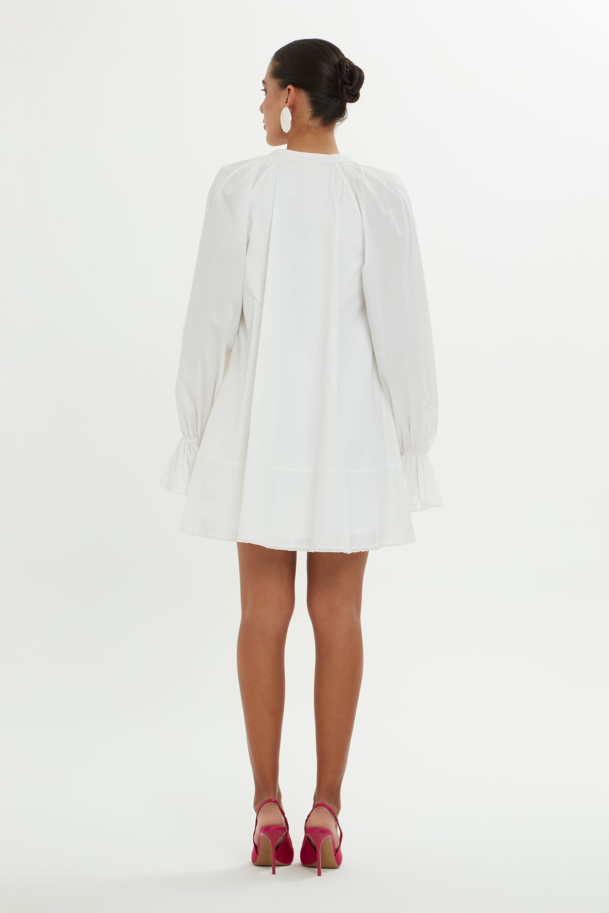 White Short Dress with Pink Embroidery