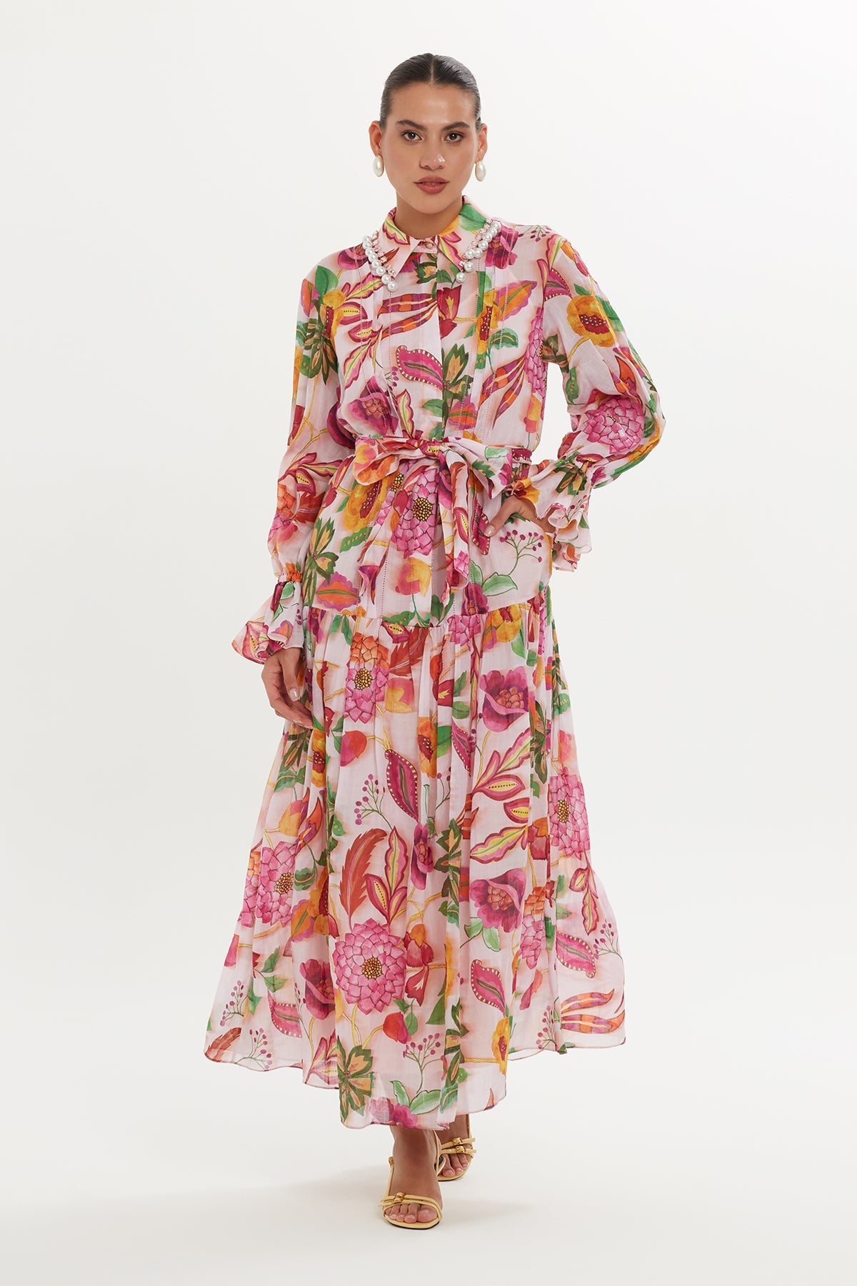 Printed Maxi Dress with Ruffled Sleeves