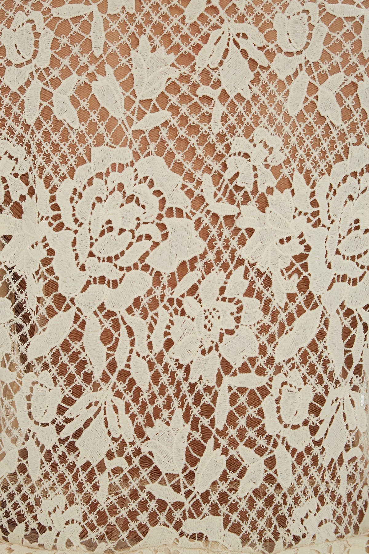 Beige Midi Dress with Lace Detail