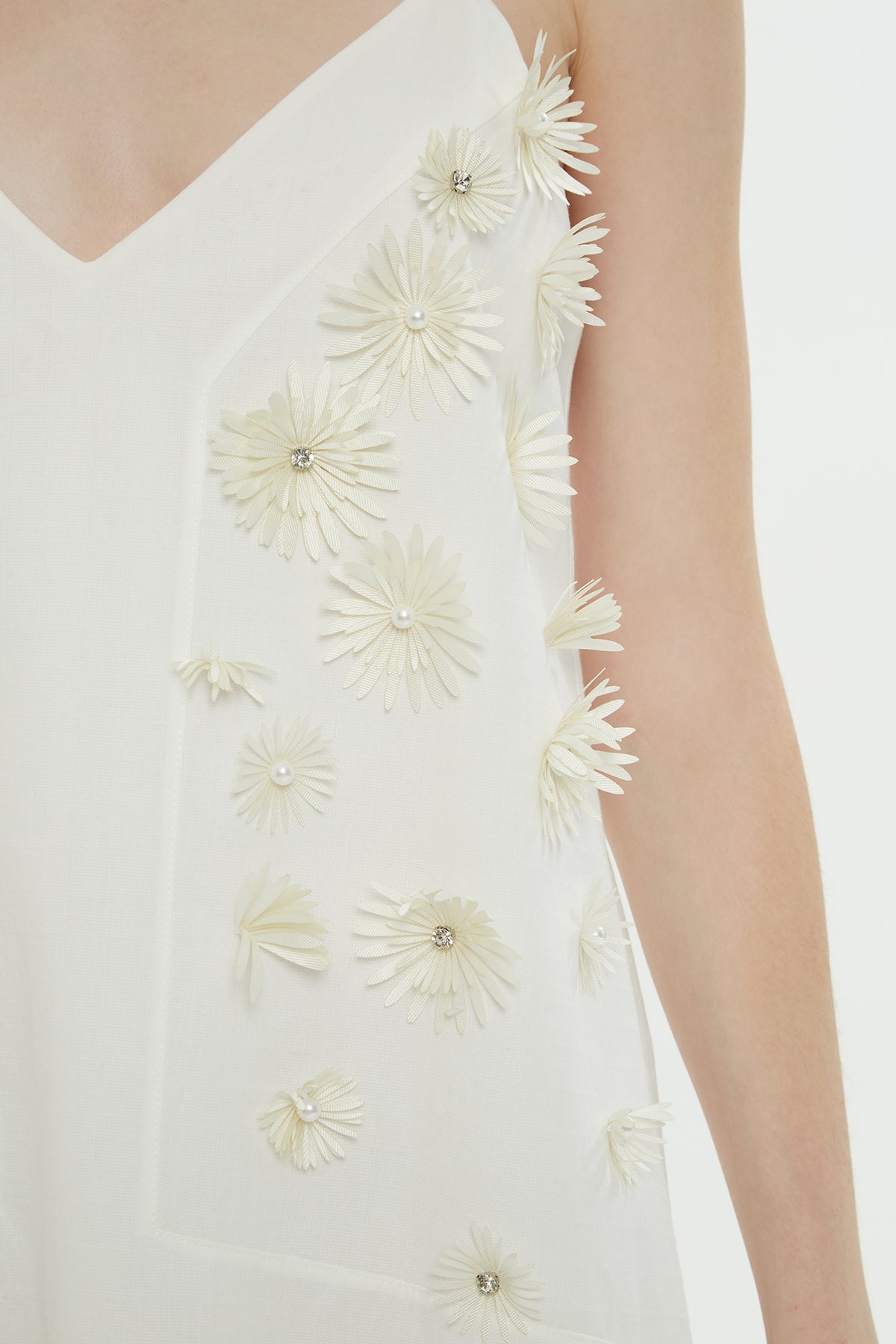 Ecru Mini Dress with Floral Detail