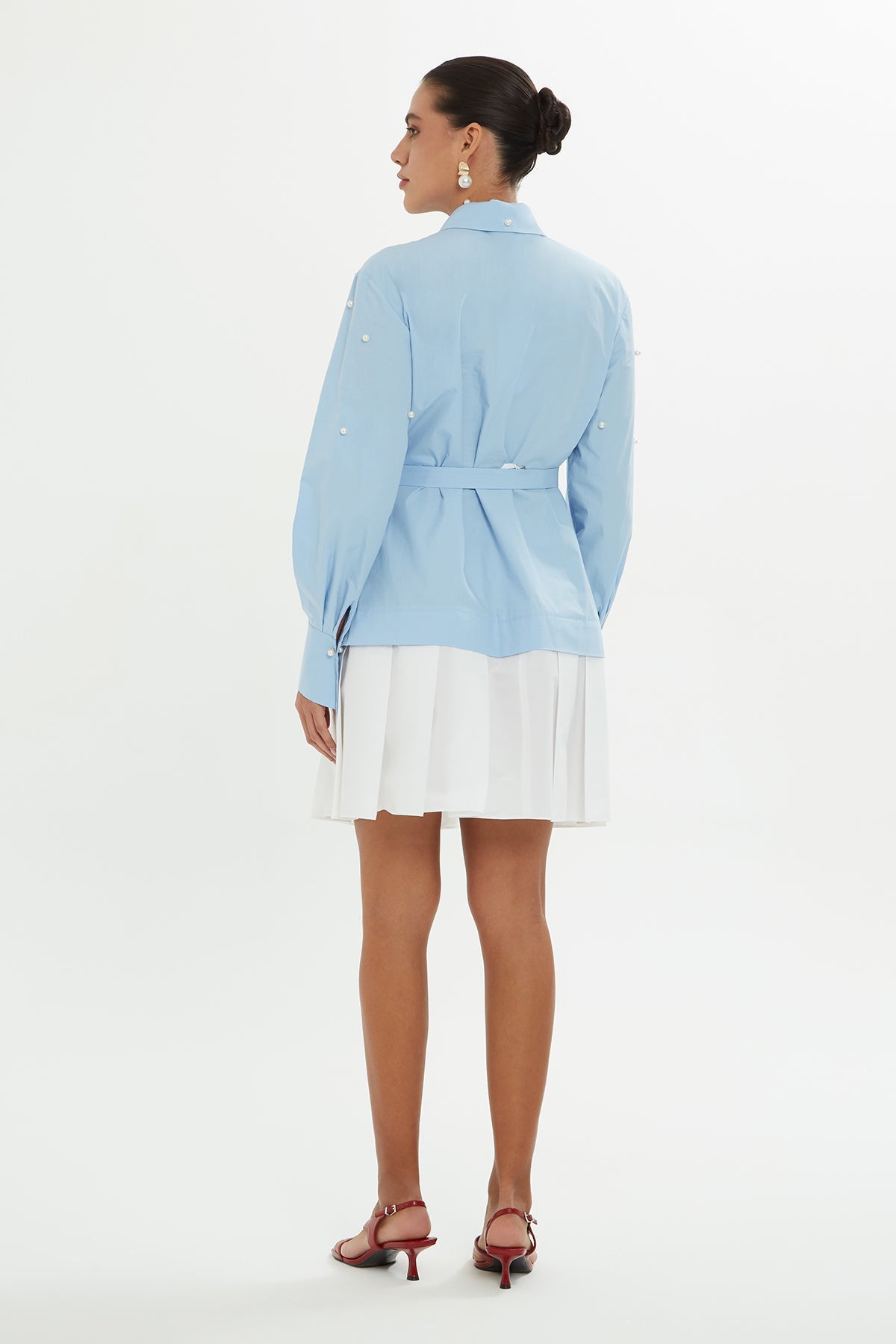 Blue Pleated-Hem Mini Dress