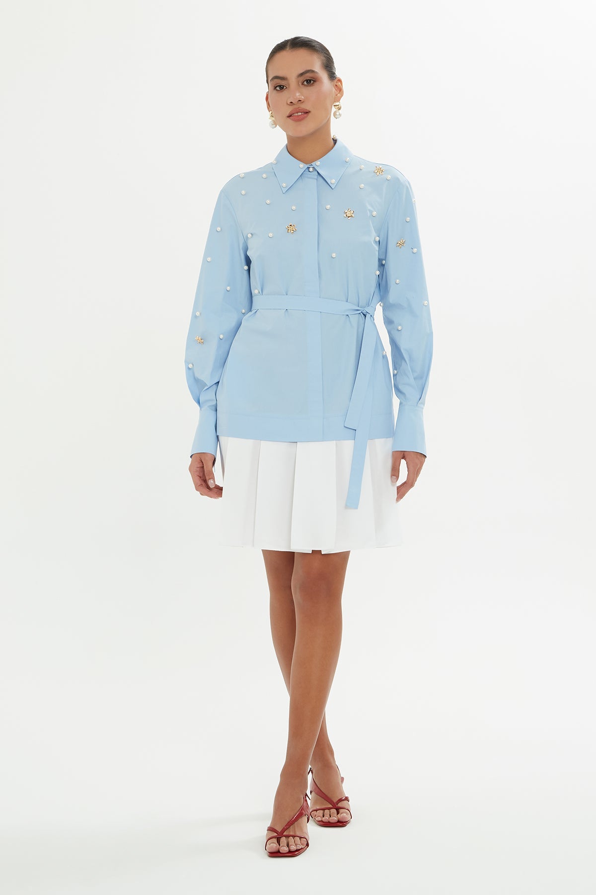 Blue Pleated-Hem Mini Dress