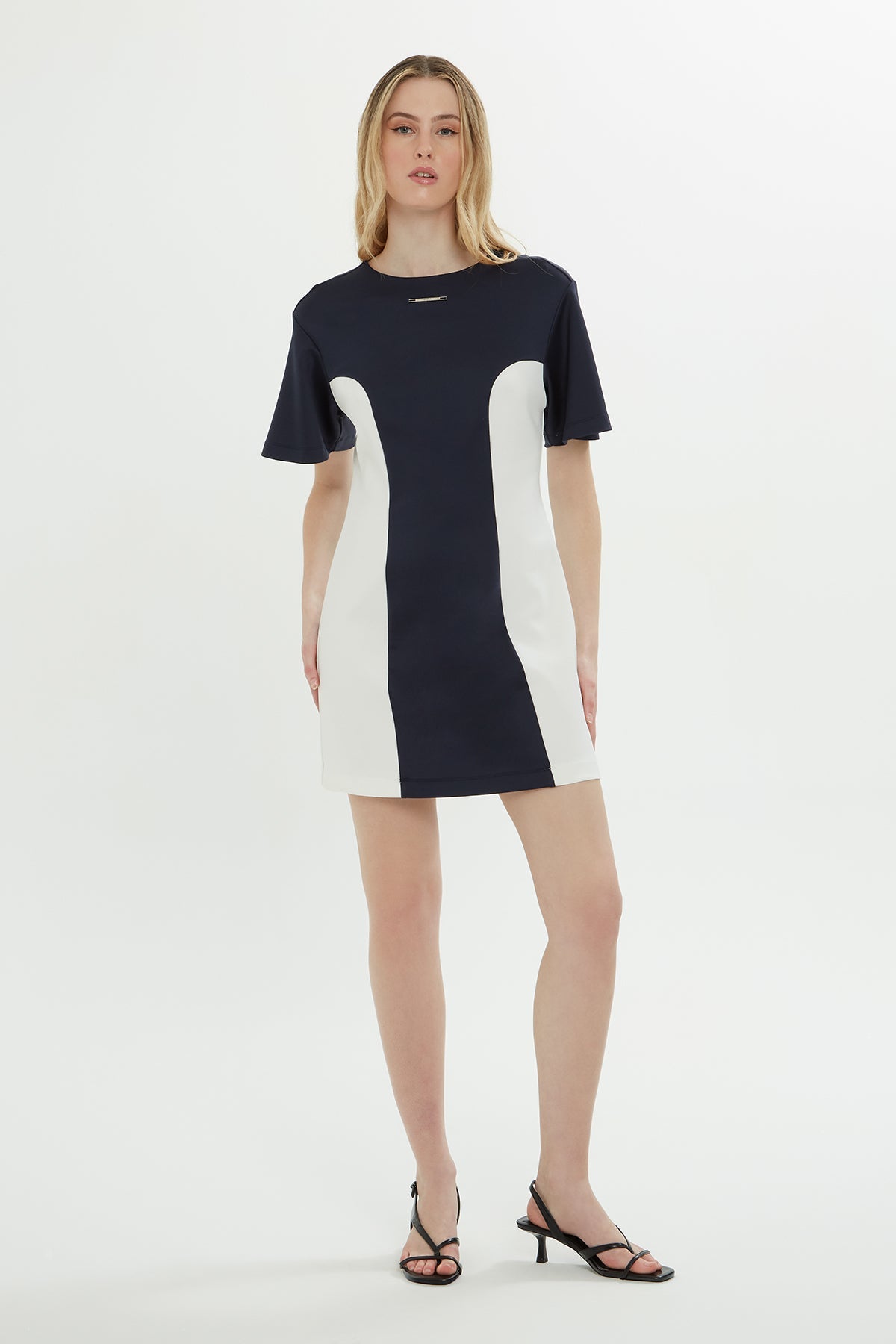 Navy Short-Sleeve Mini Dress