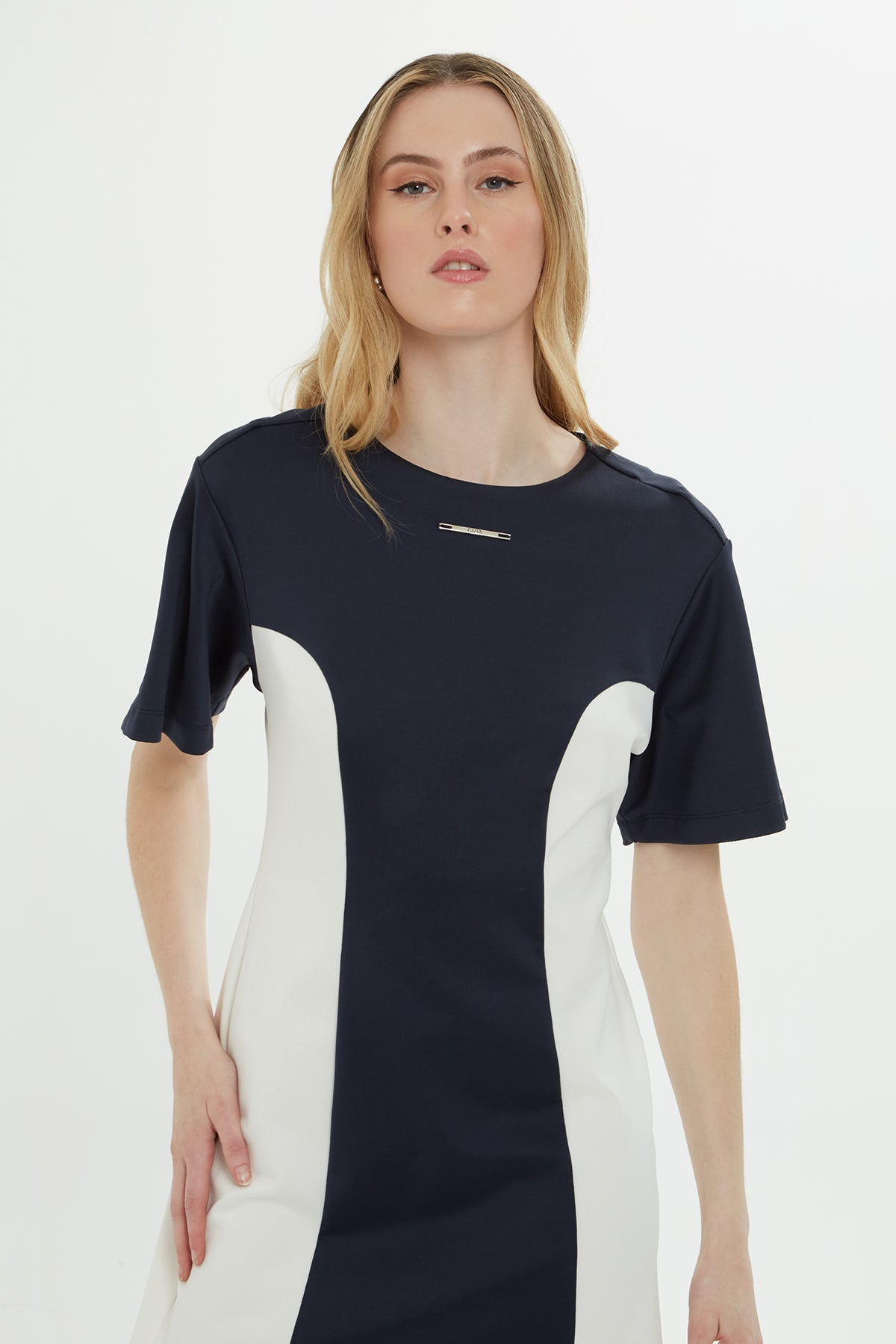 Navy Short-Sleeve Mini Dress