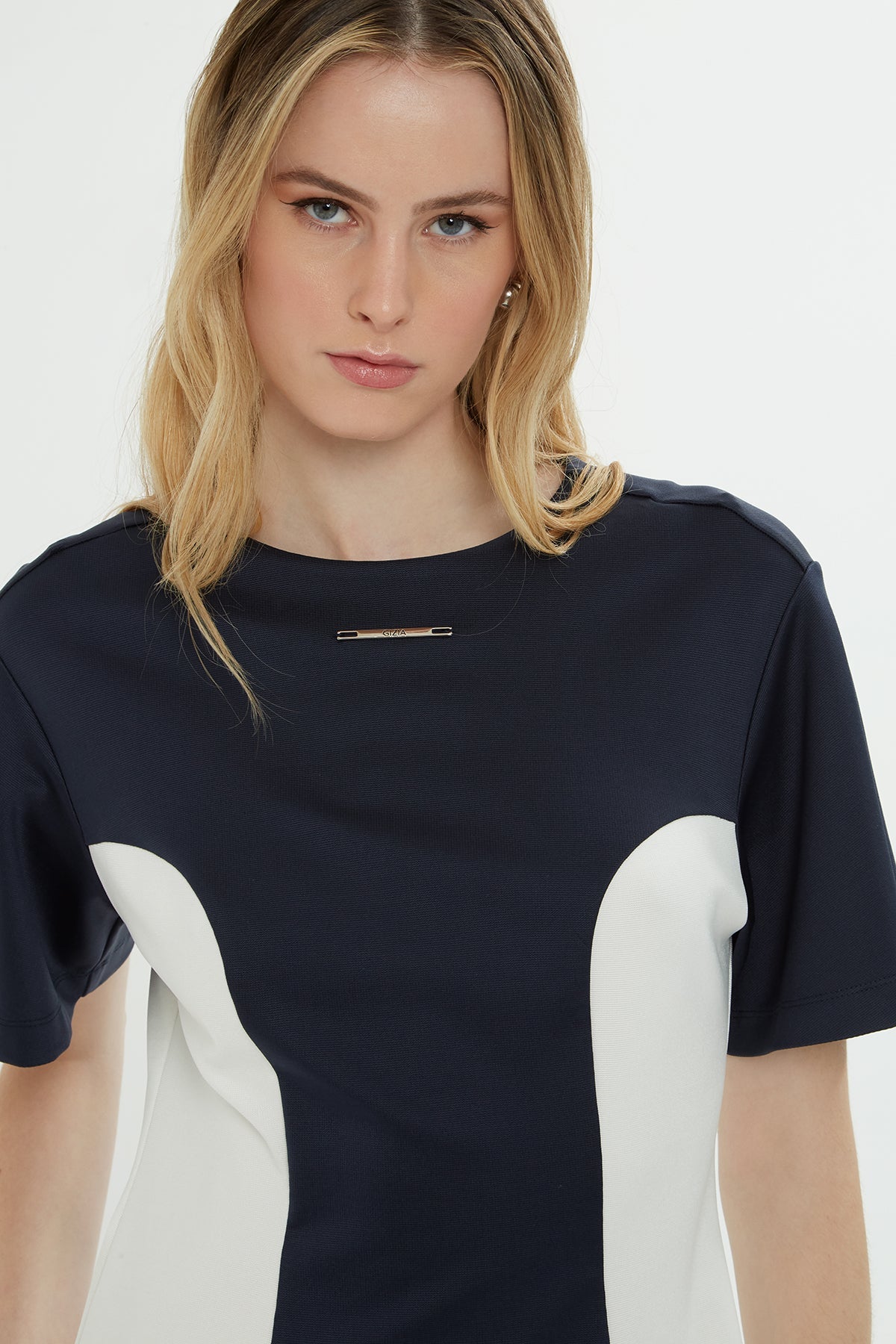 Navy Short-Sleeve Mini Dress