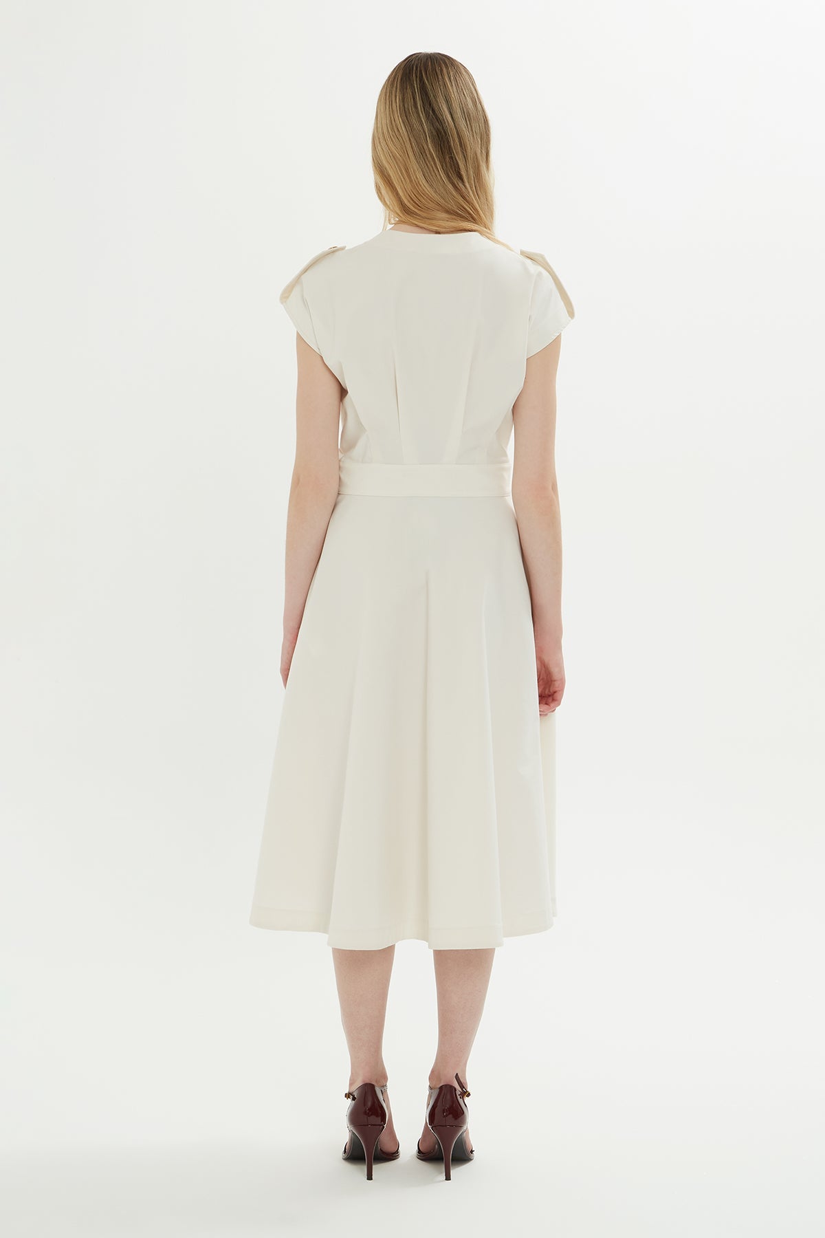 Ecru Midi Dress with Shoulder Epaulets