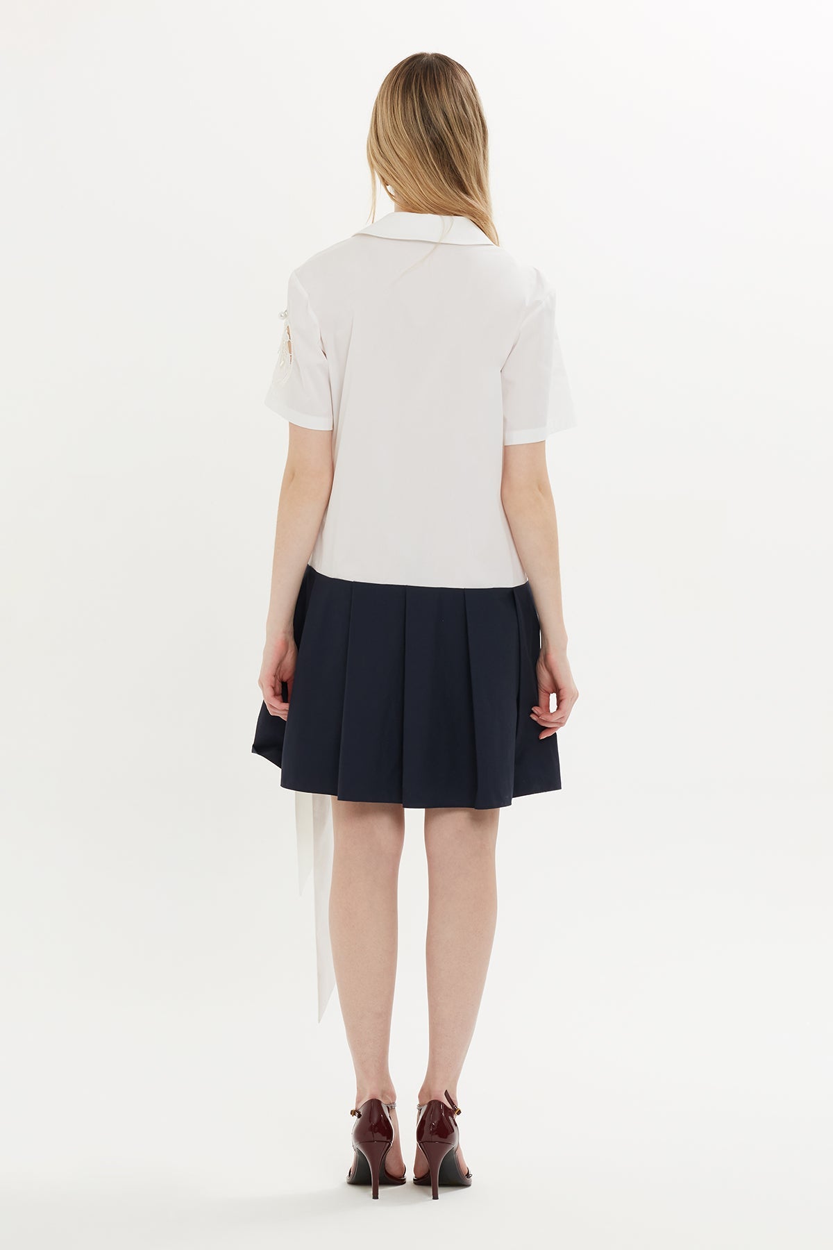 White Short Dress with Embroidered Sleeves