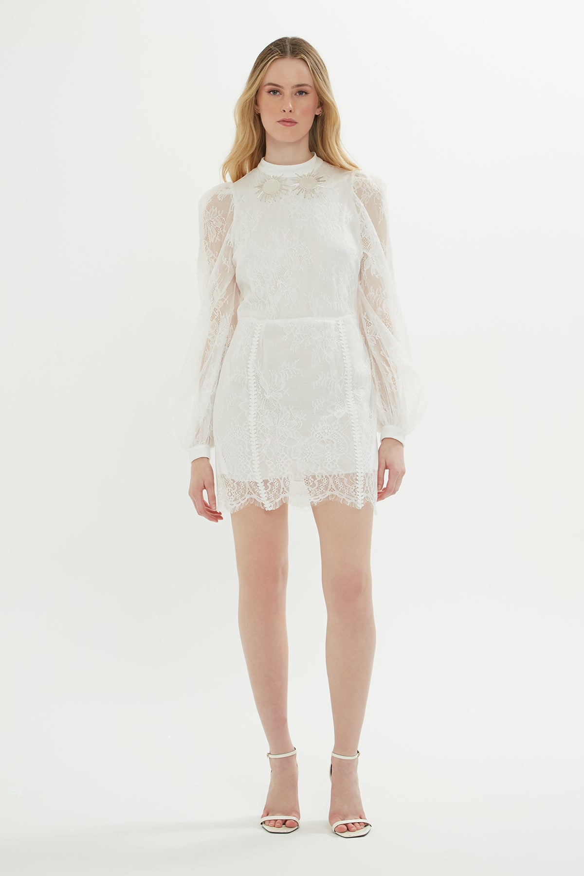 Ecru Lace-Detail Mini Dress