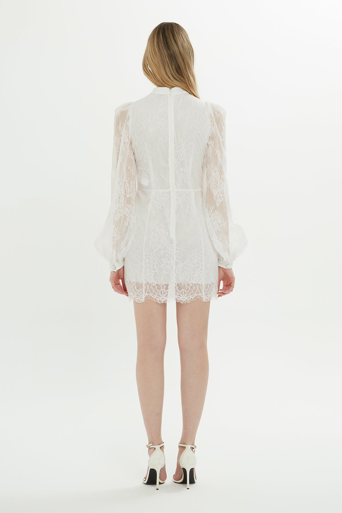 Ecru Lace-Detail Mini Dress