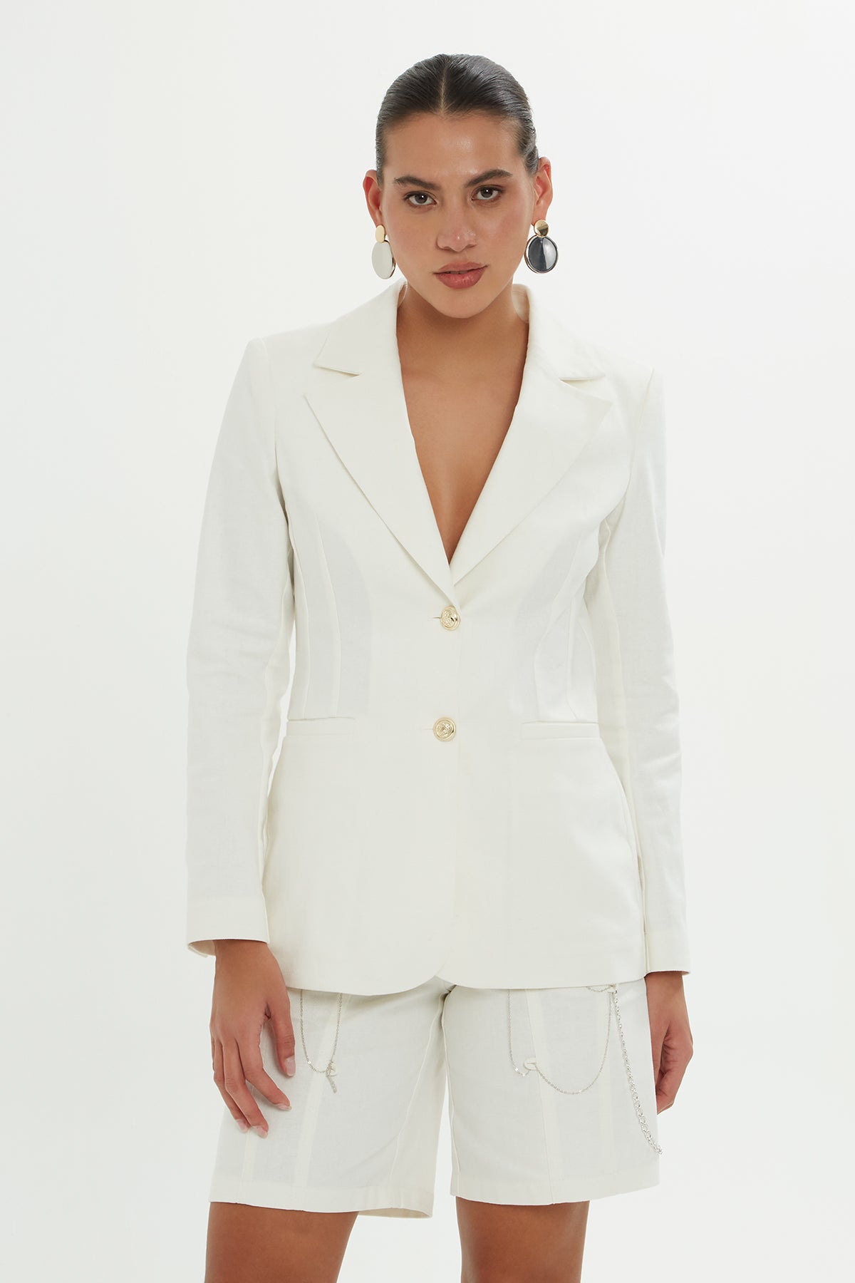 Ecru Double-Breasted Buttoned Jacket