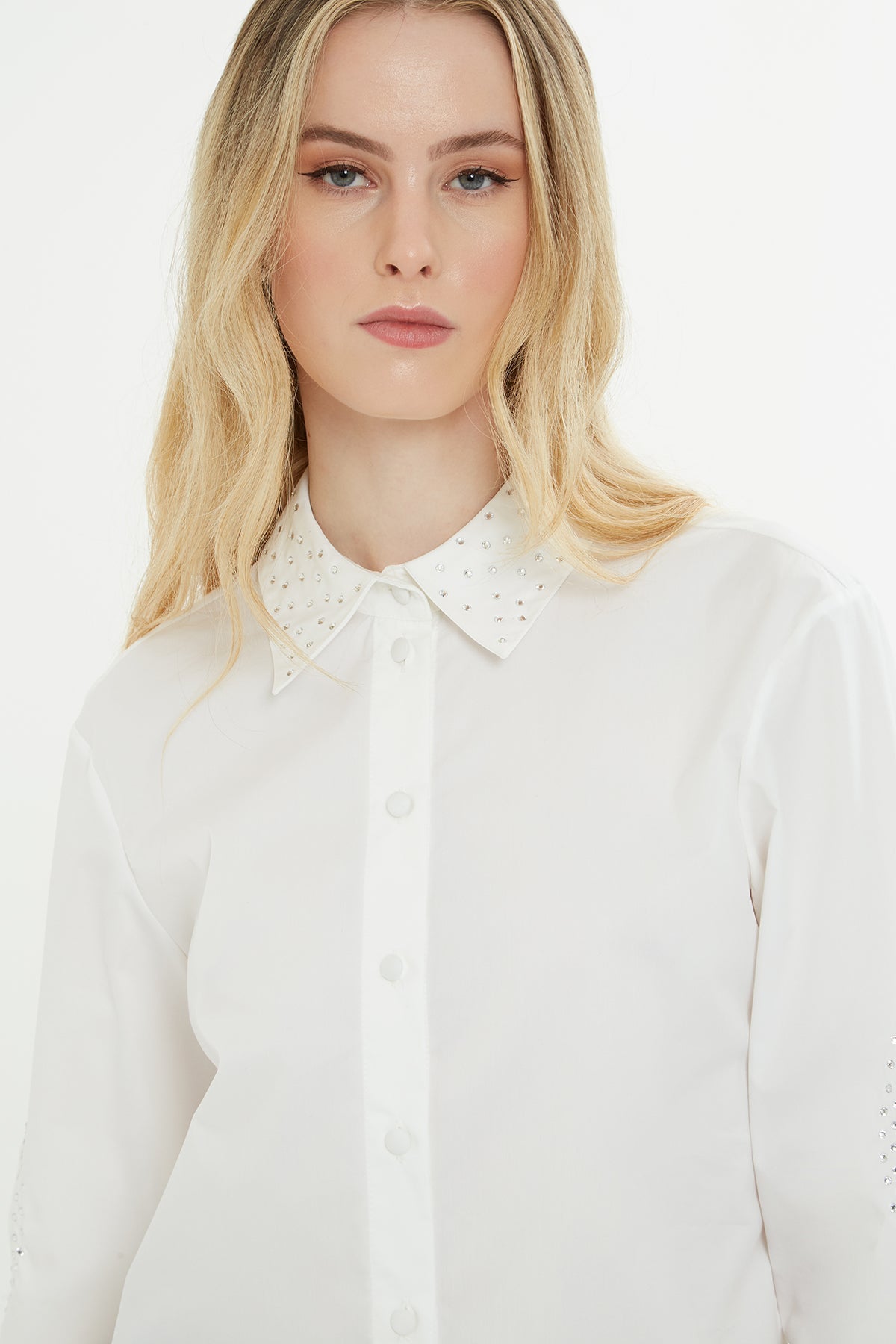 White Sleeve-Detail Shirt