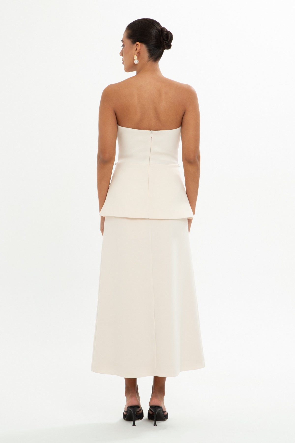 Beige Embroidered Strapless Blouse