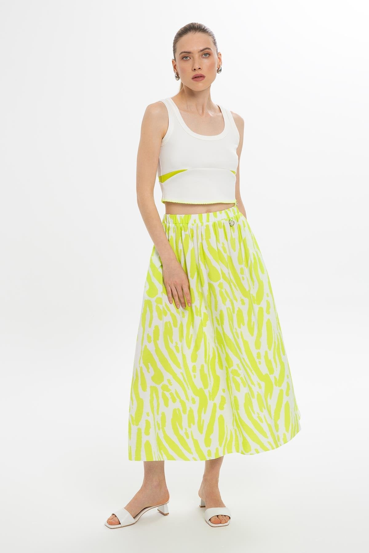 Green Patterned Midi Skirt