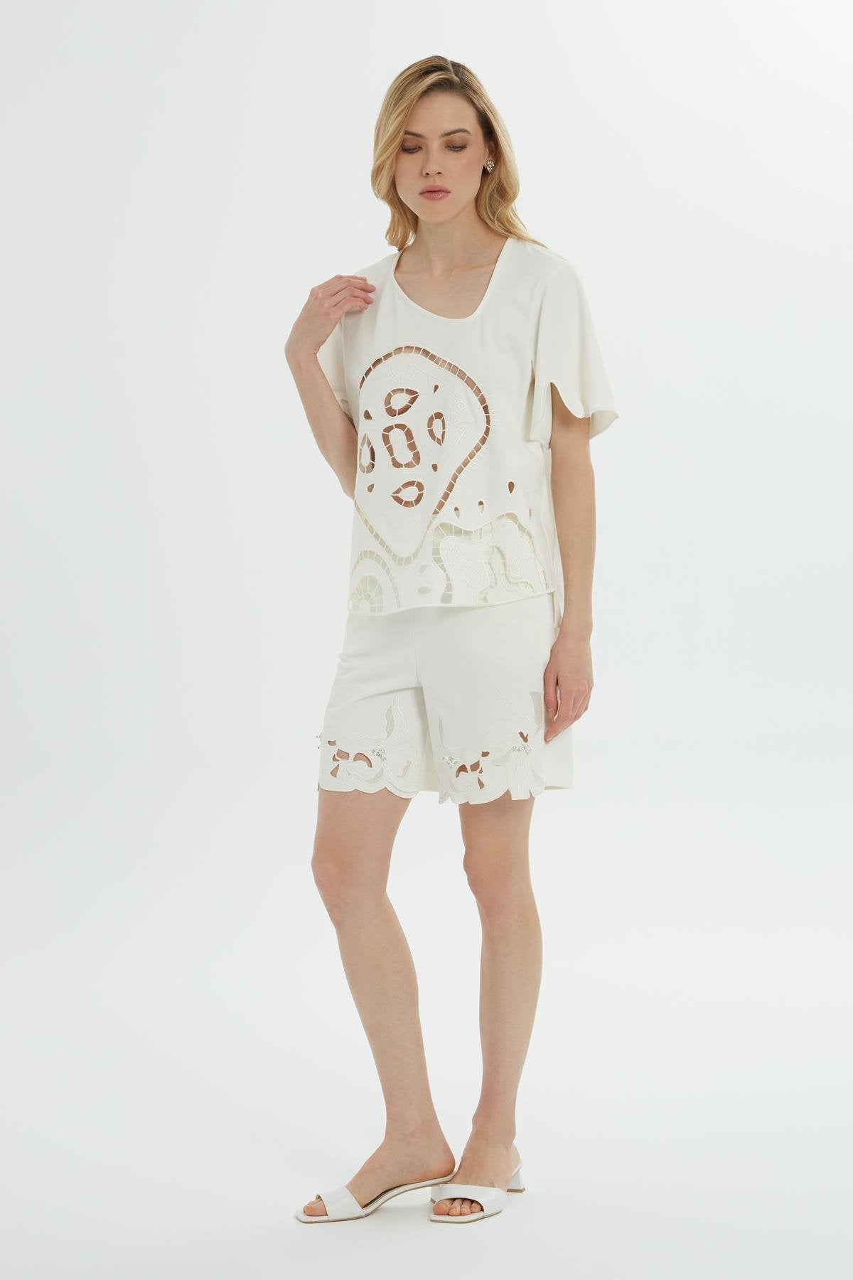 Ecru Asymmetrical Cutout Blouse