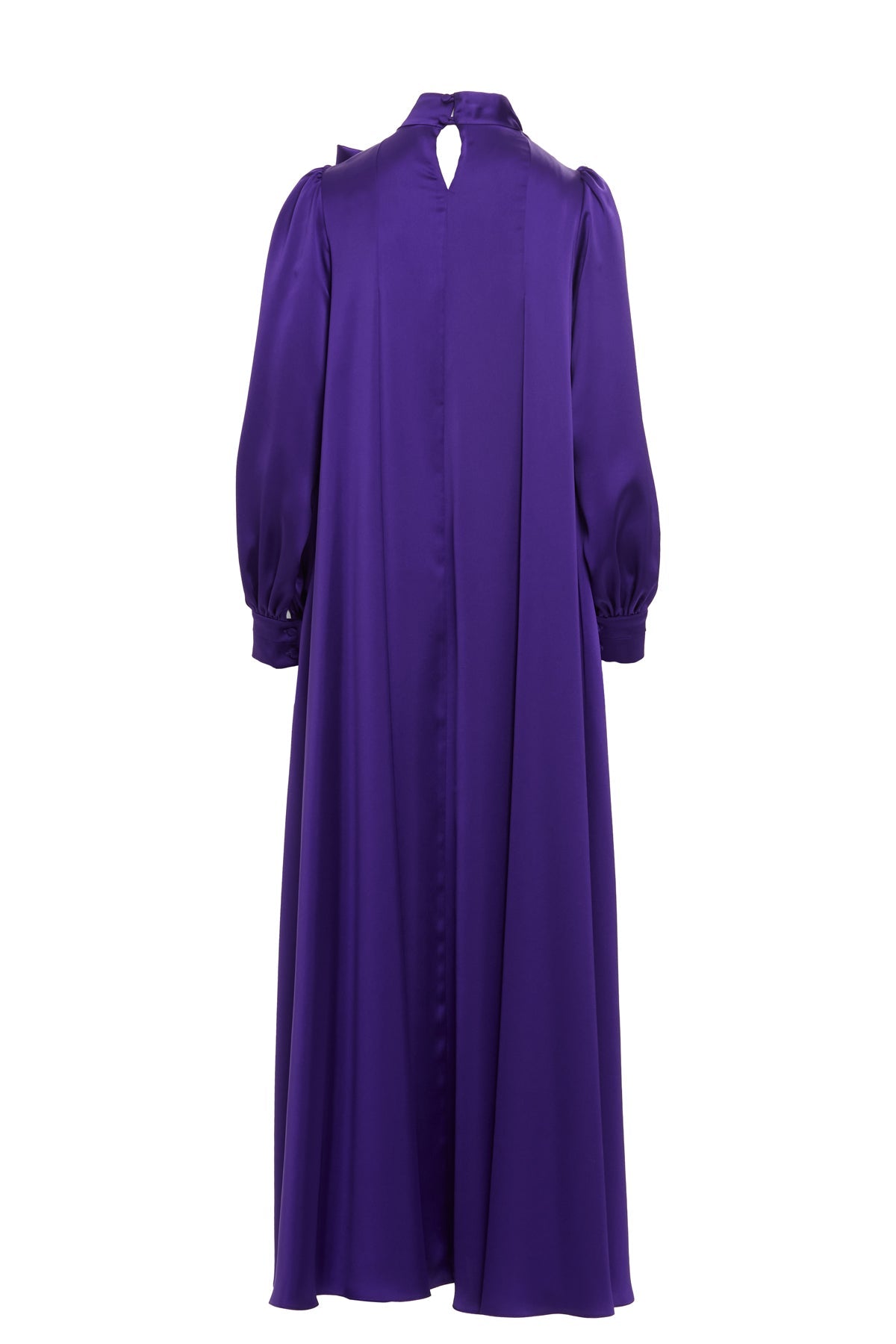 Purple Embroidered-Collar Bow-Detail Maxi Dress