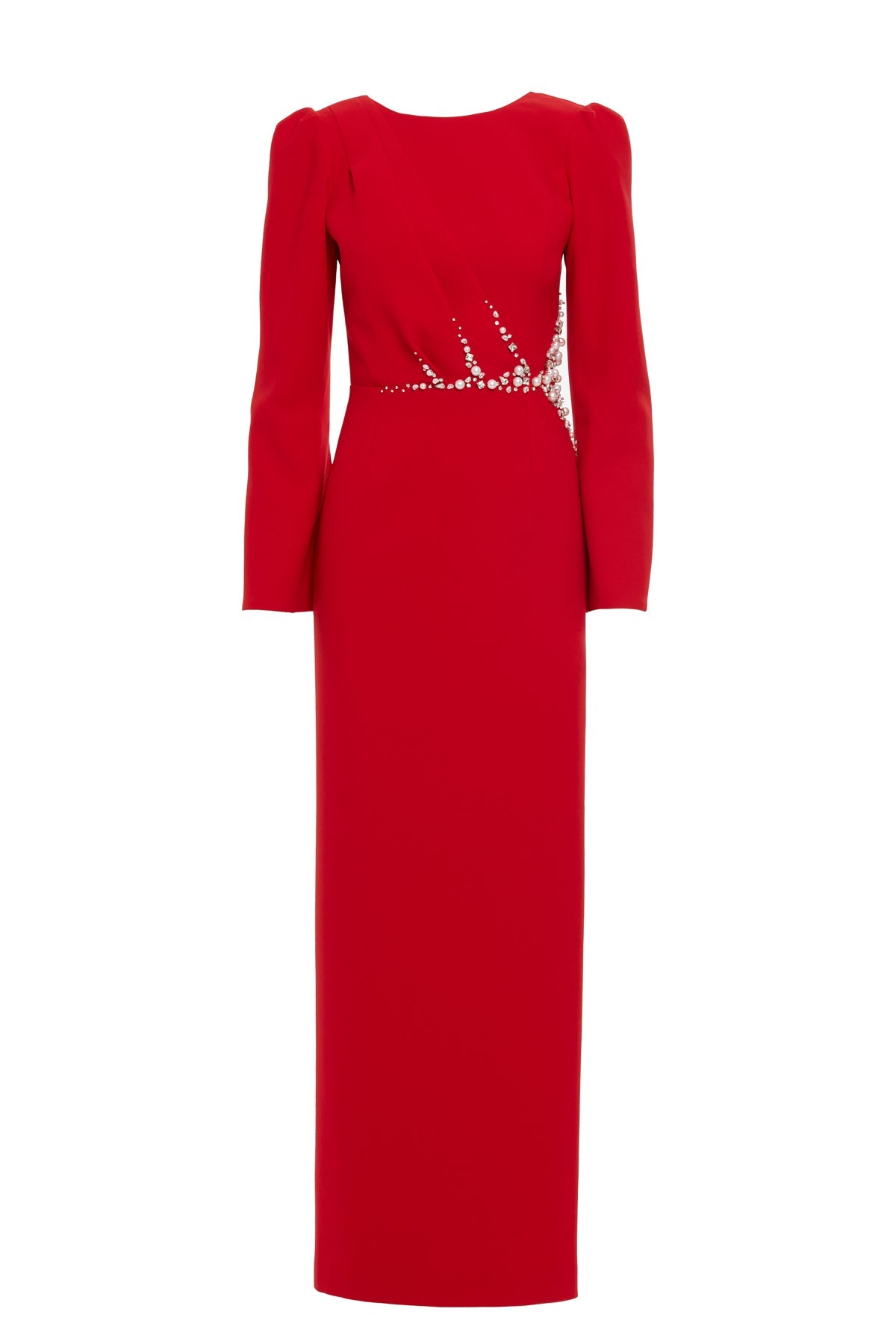 Red Embroidered Detailed Long Dress