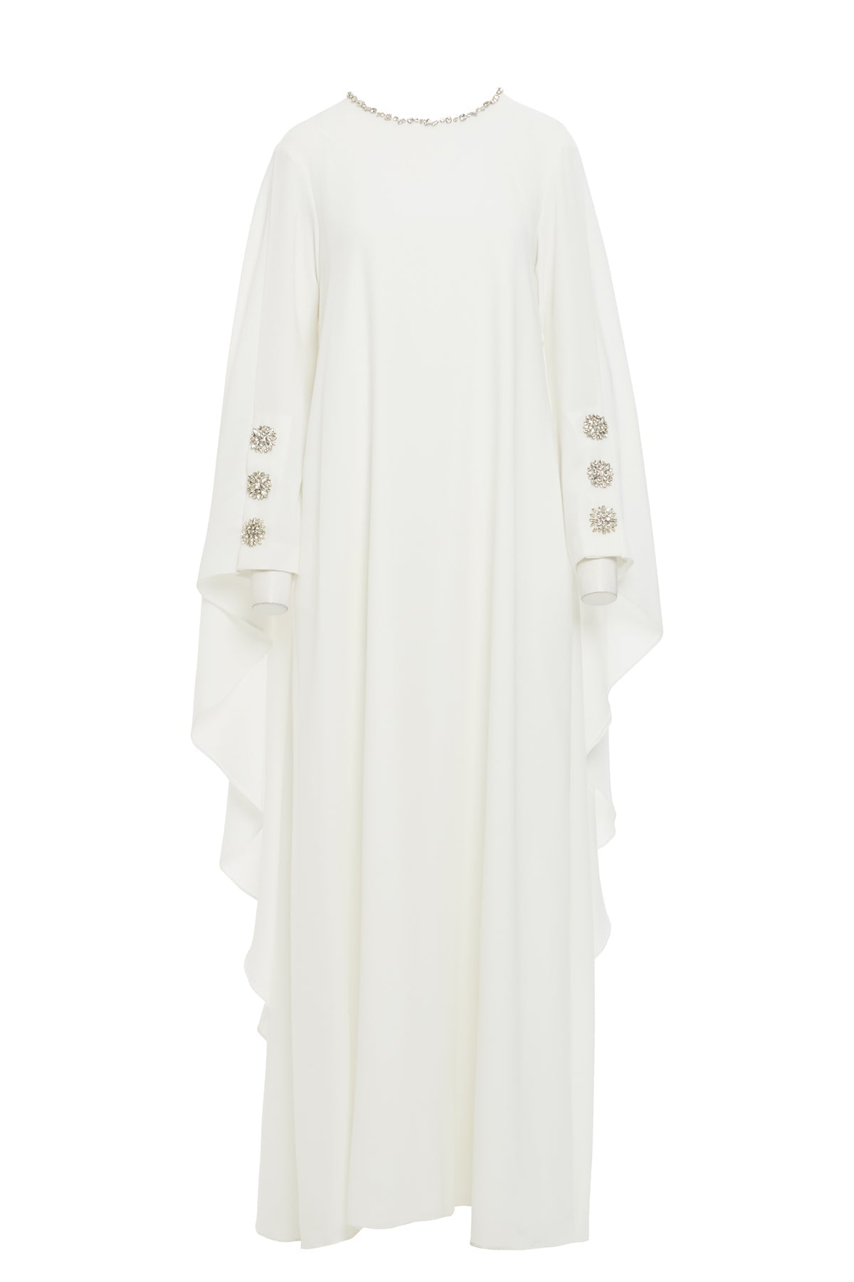 Ecru Maxi Dress with Embellished Cape