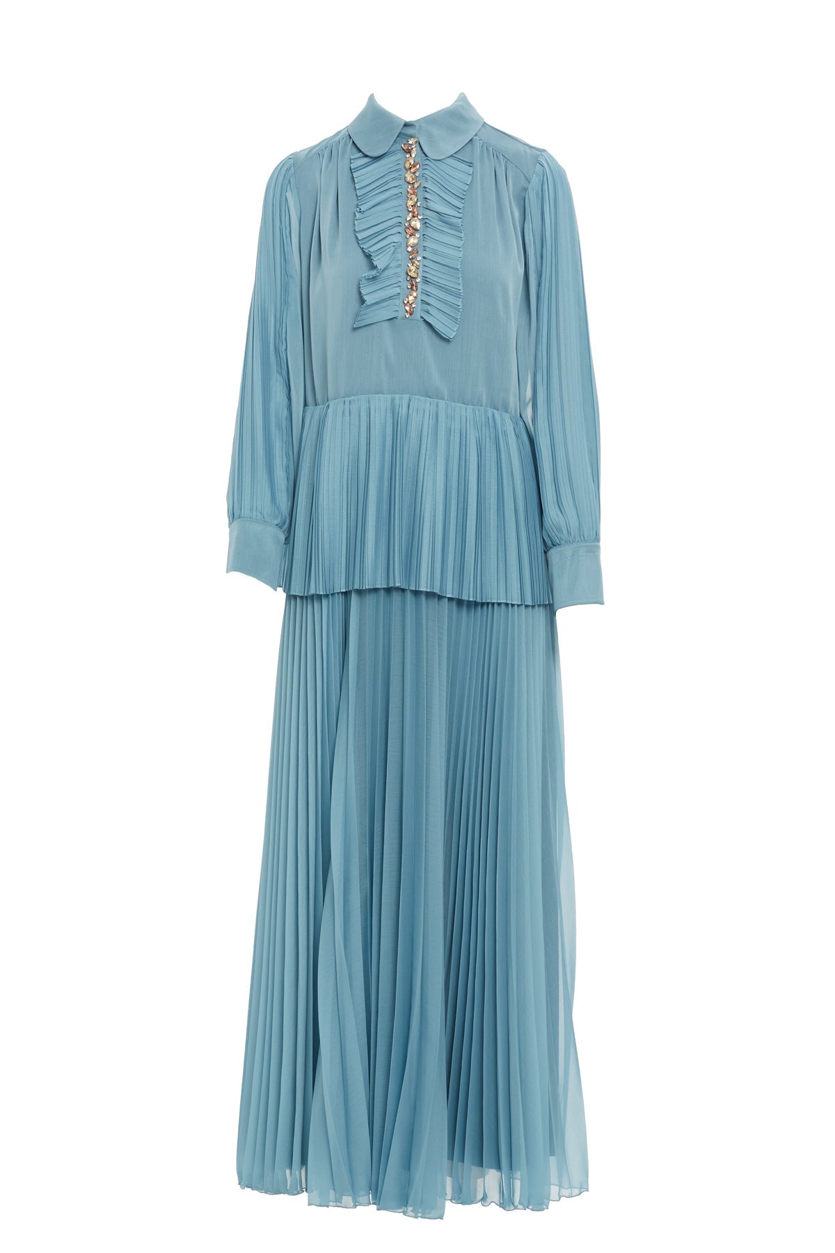 Blue Pleated Maxi Dress