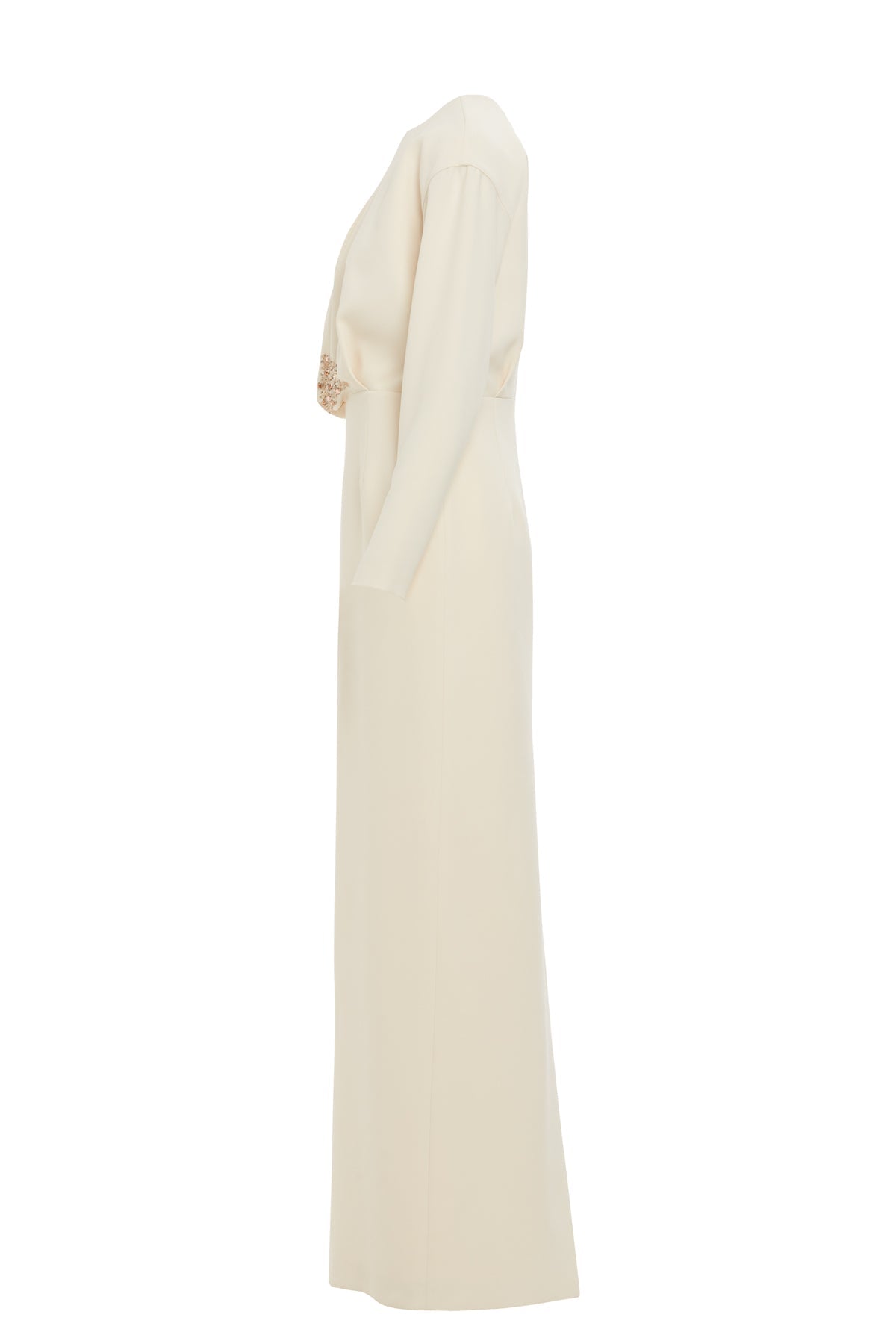 beige Long Dress with Balloon Sleeves