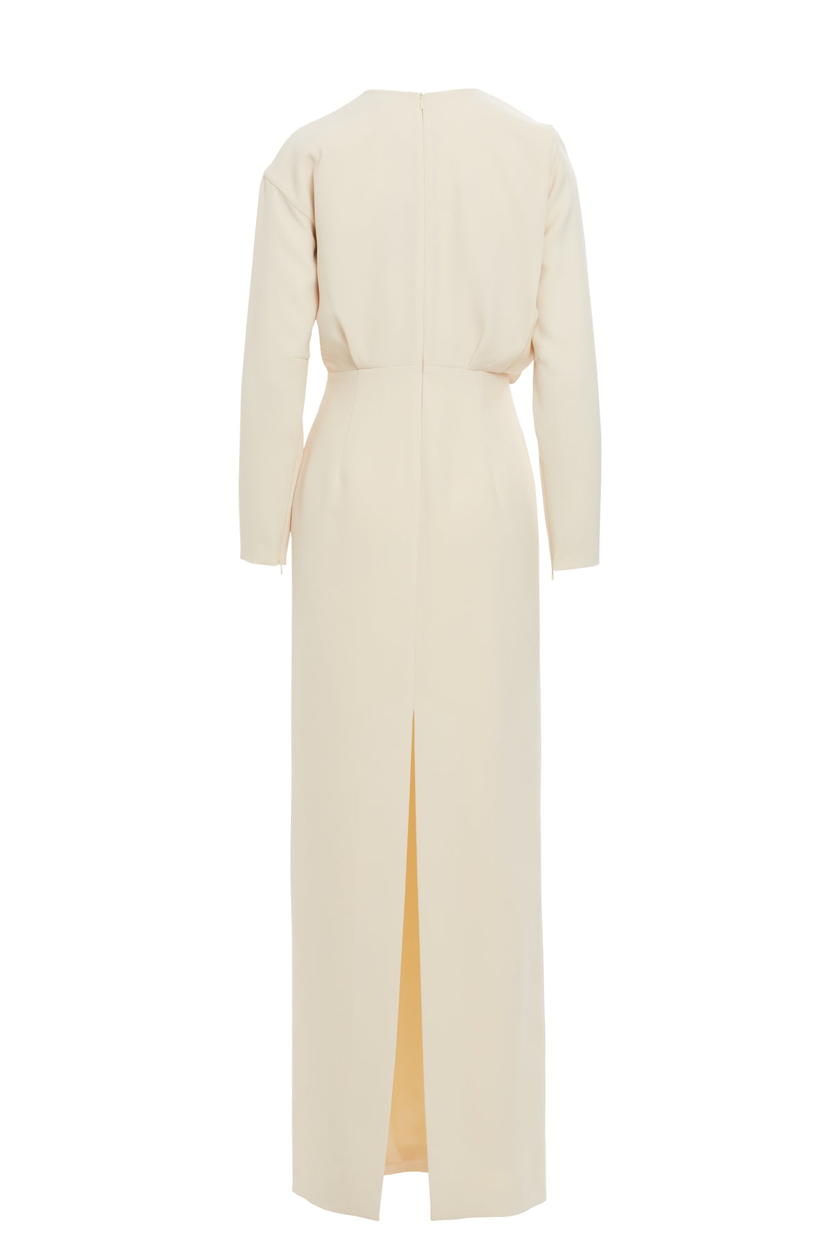 beige Long Dress with Balloon Sleeves