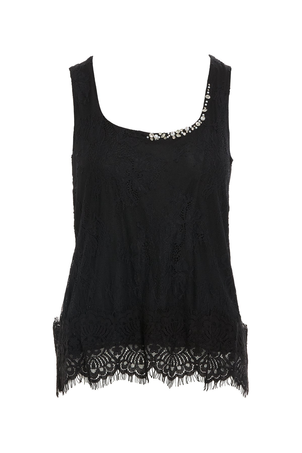 Black Stone Embellished Lace Blouse