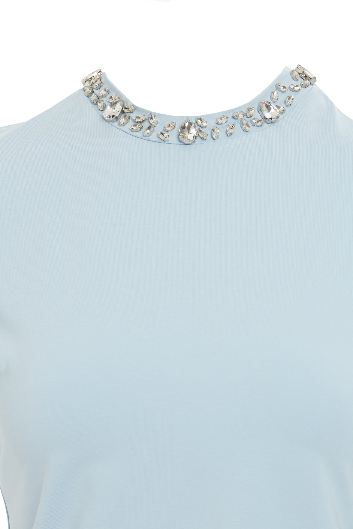 Blue T-Shirt with Stone-Embellished Collar