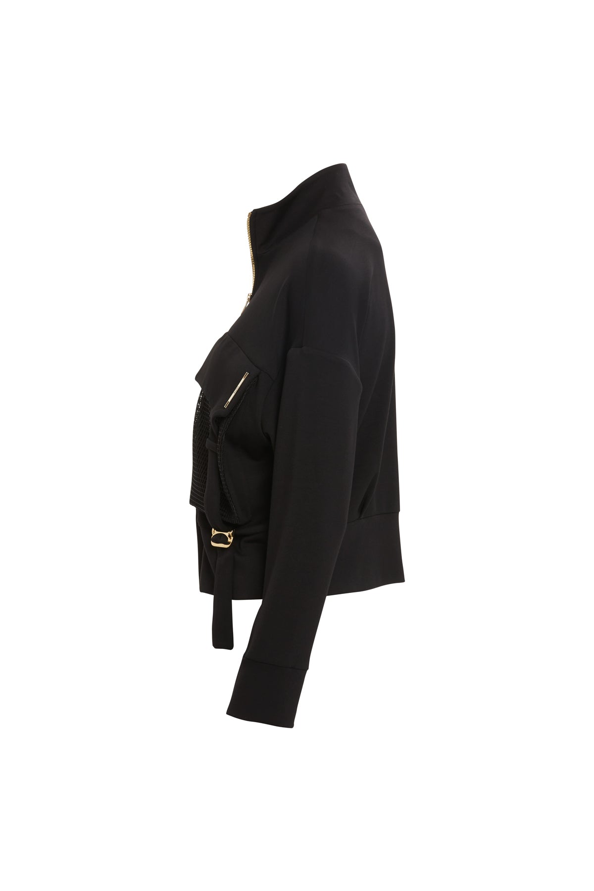 Black Mesh-Detail Cropped Sweatshirt