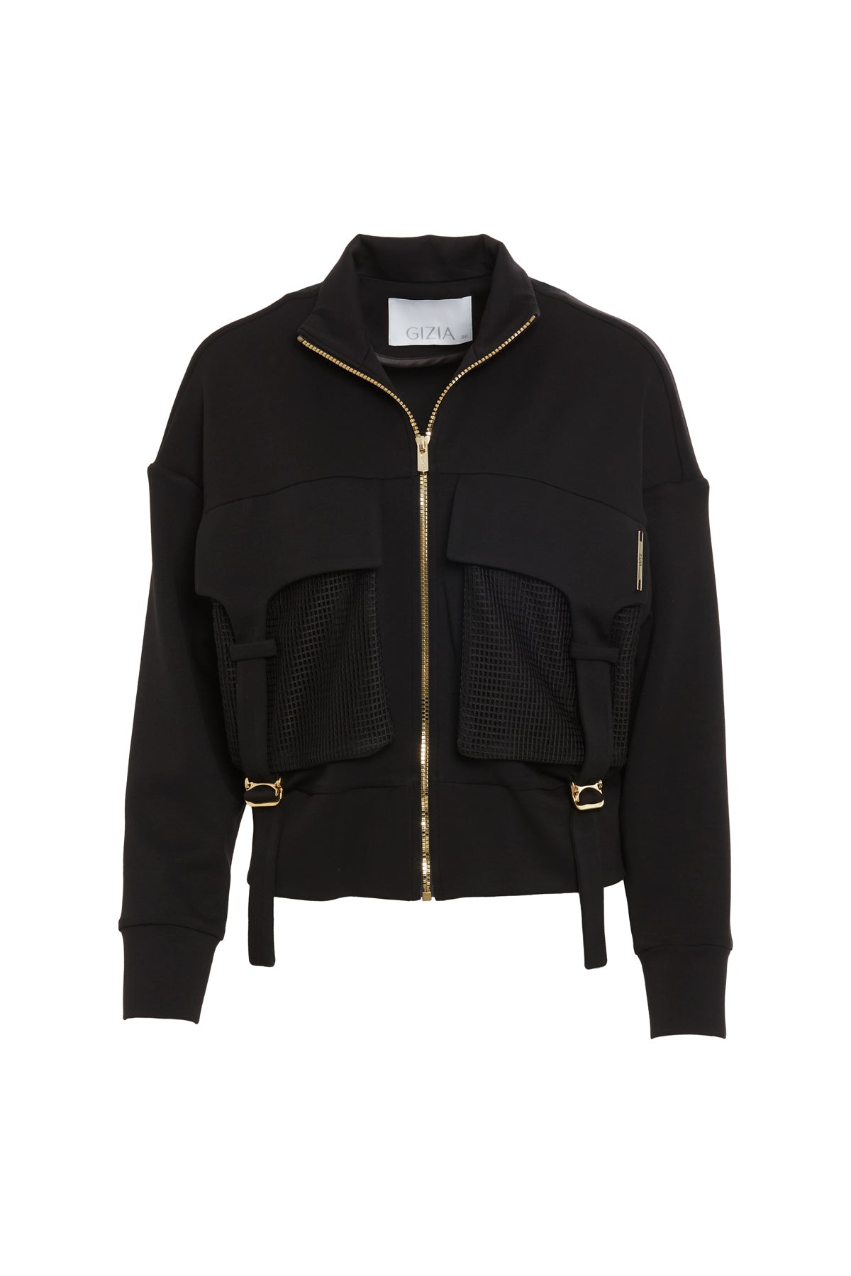 Black Mesh-Detail Cropped Sweatshirt