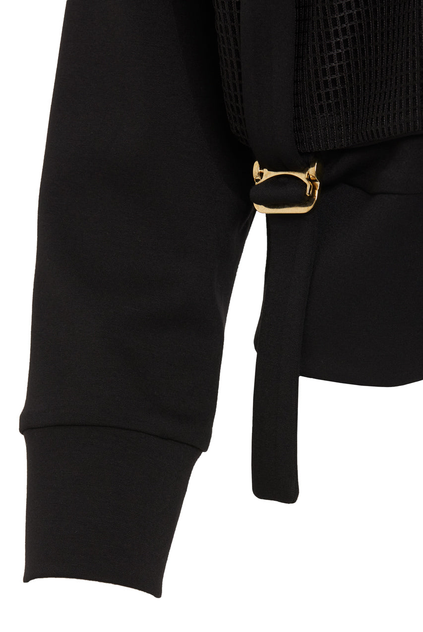 Black Mesh-Detail Cropped Sweatshirt