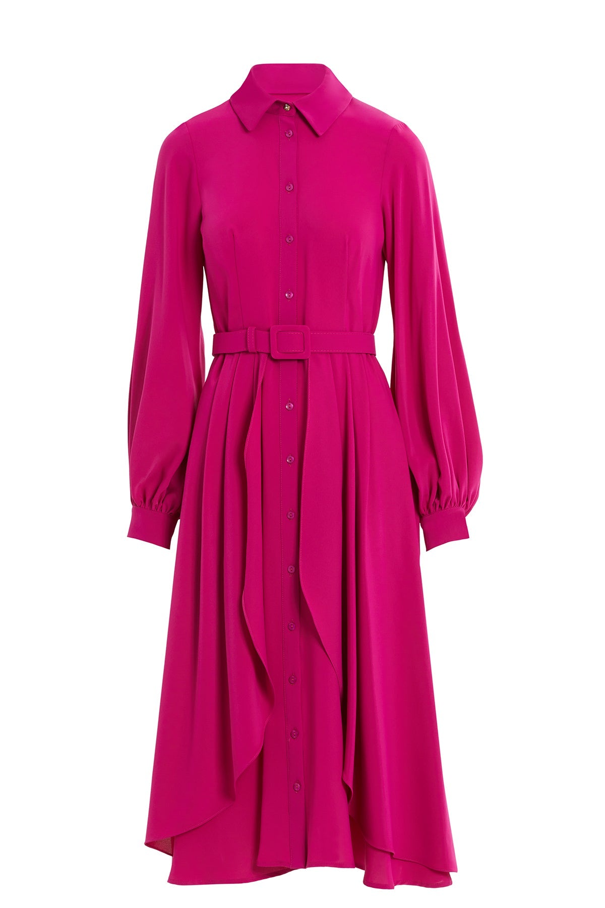 Fuchsia Asymmetrical Midi Dress with Belt