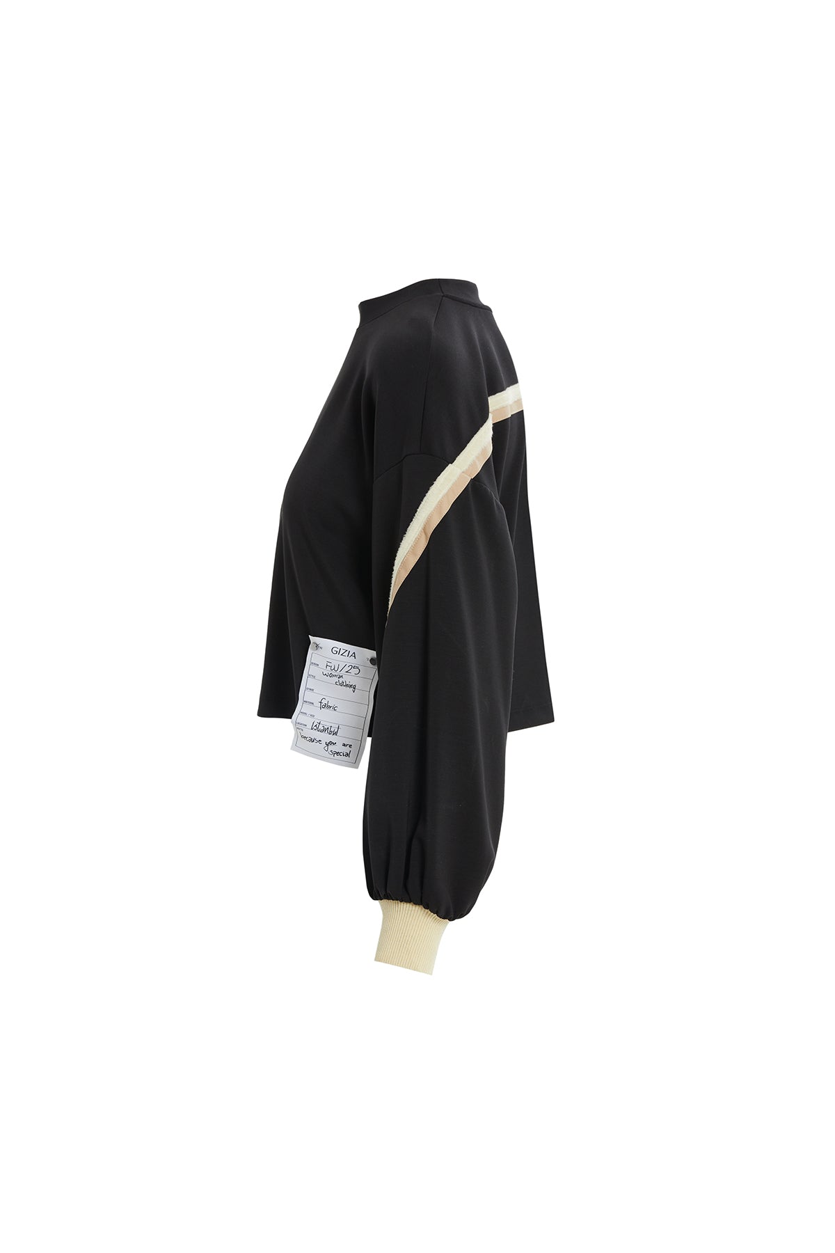 Black Stripe-Detail Sleeve Sweatshirt