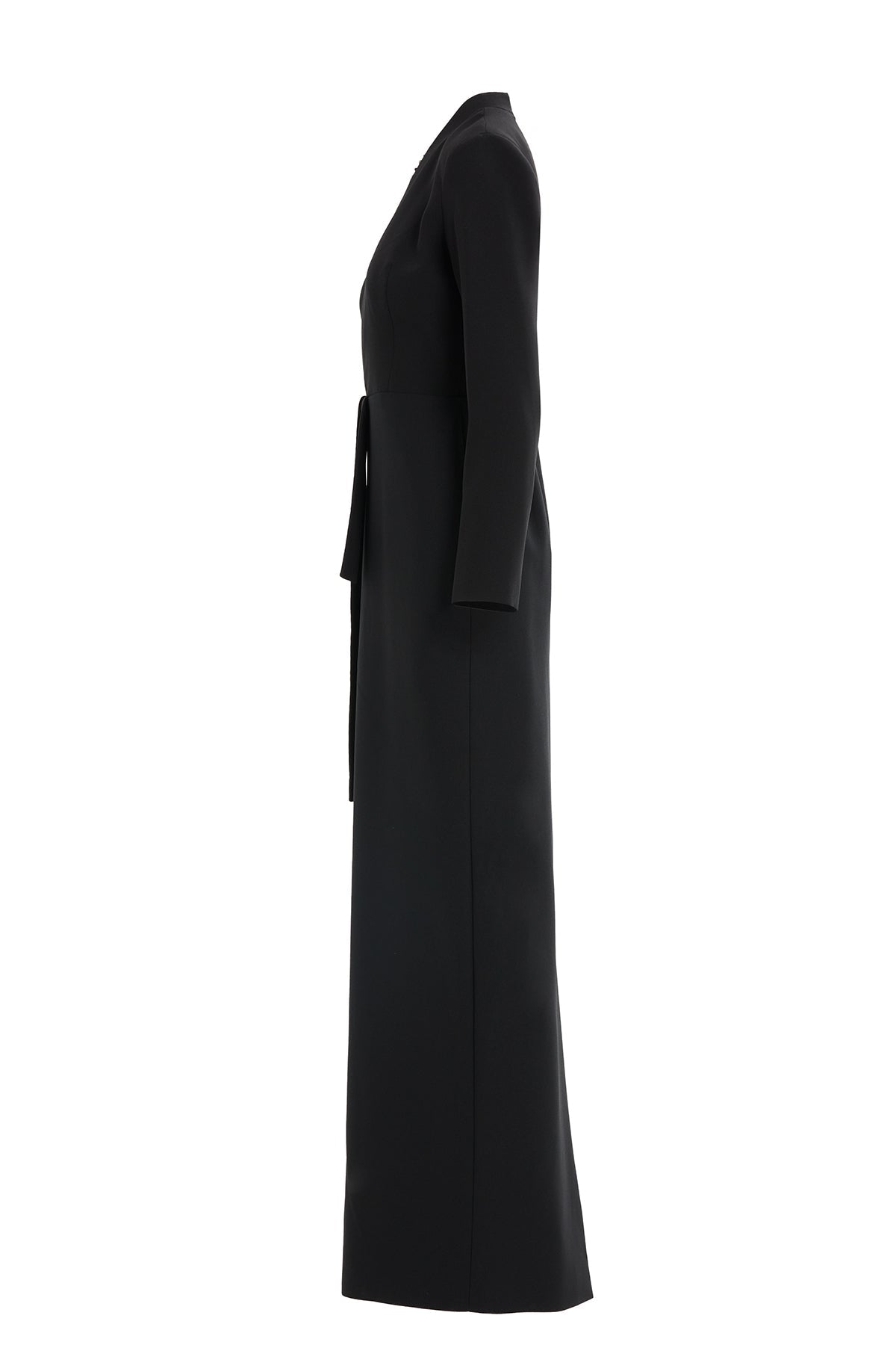 Black Embroidered-Collar V-Neck Maxi Dress