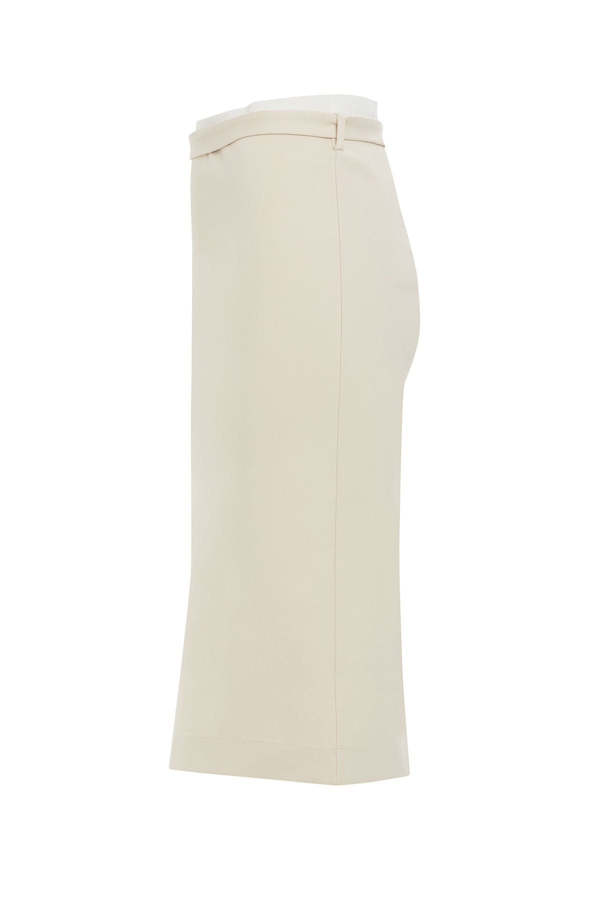 Beige Belted Midi Pencil Skirt