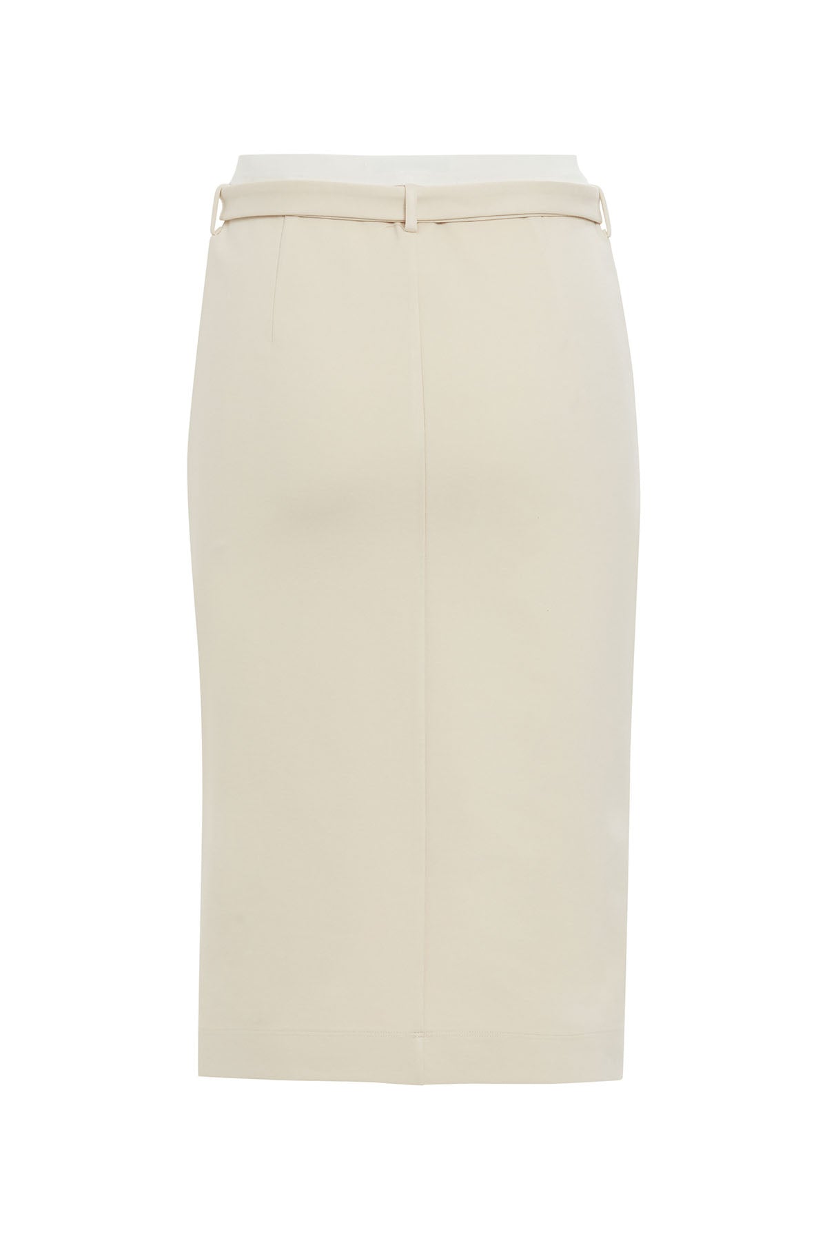 Beige Belted Midi Pencil Skirt