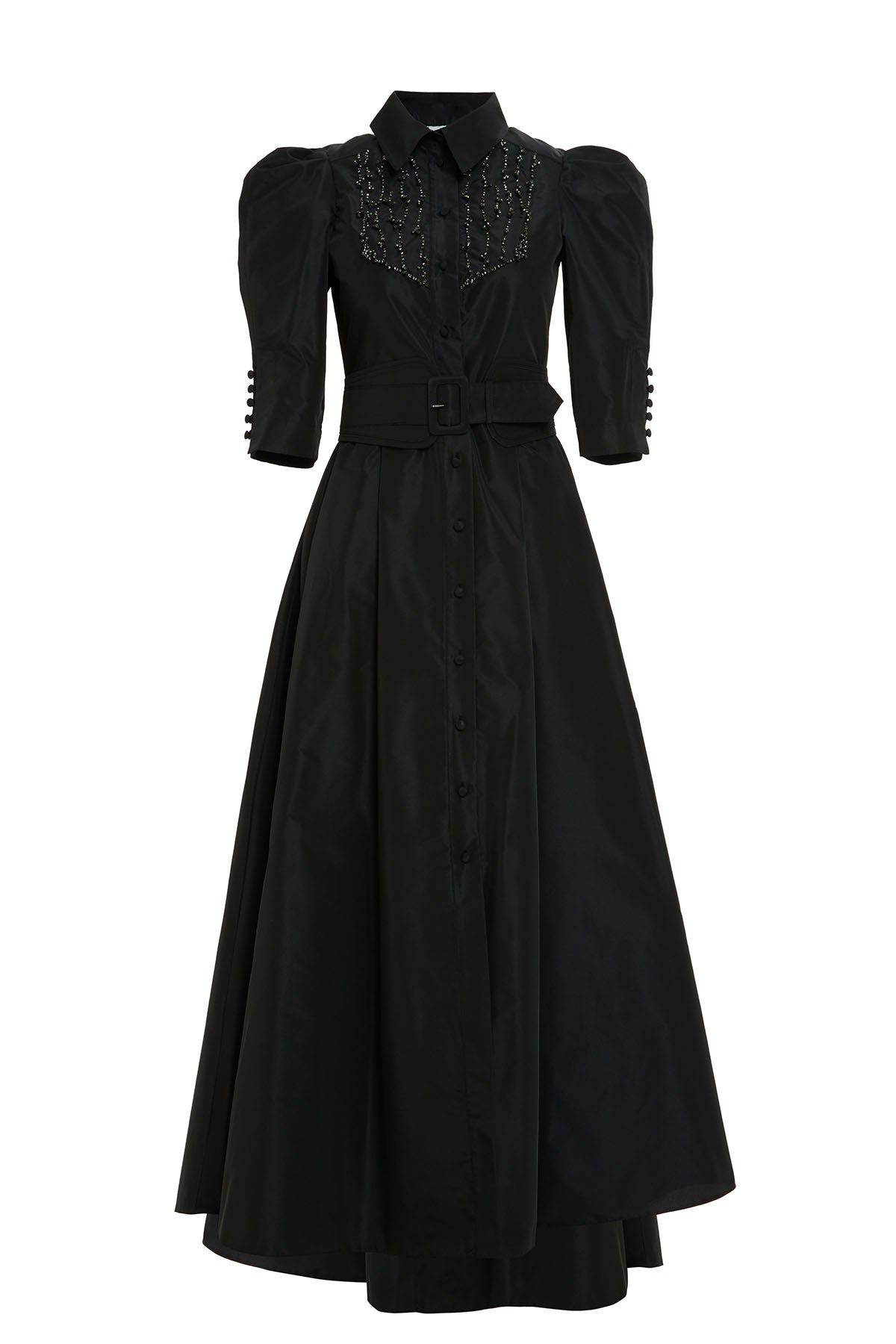 Black Sleeve Shoulder-Gathered Maxi Dress