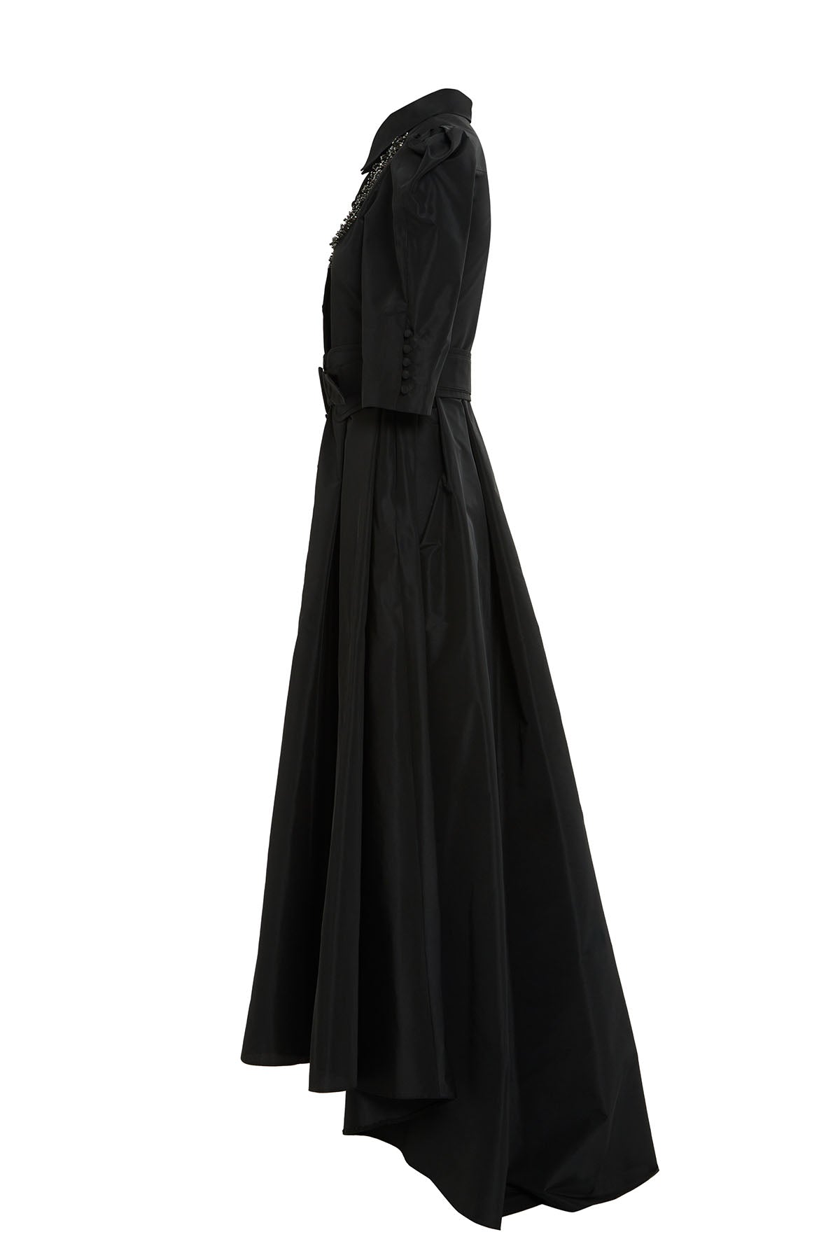 Black Sleeve Shoulder-Gathered Maxi Dress
