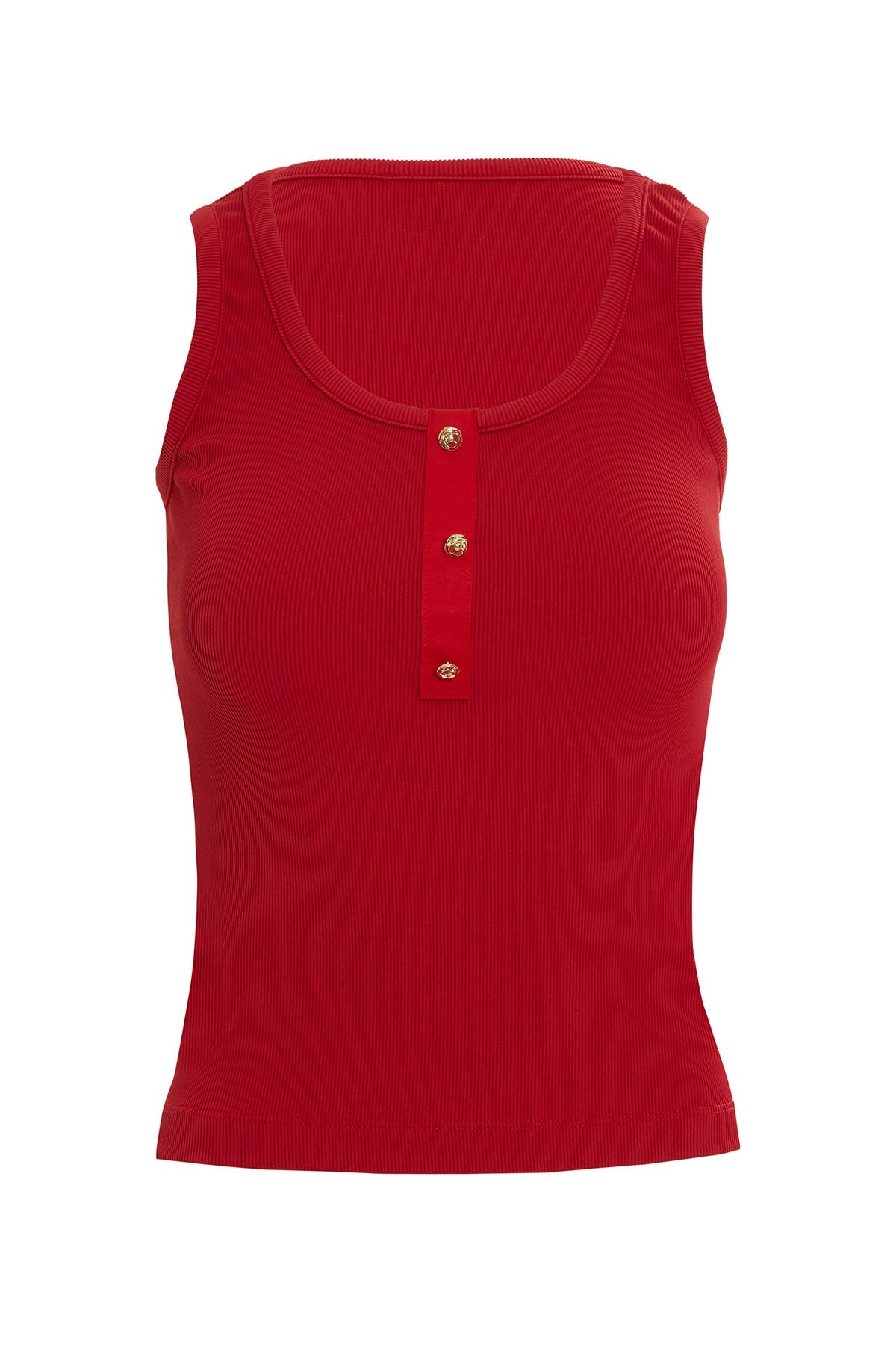 Red Button-Front Tank Top