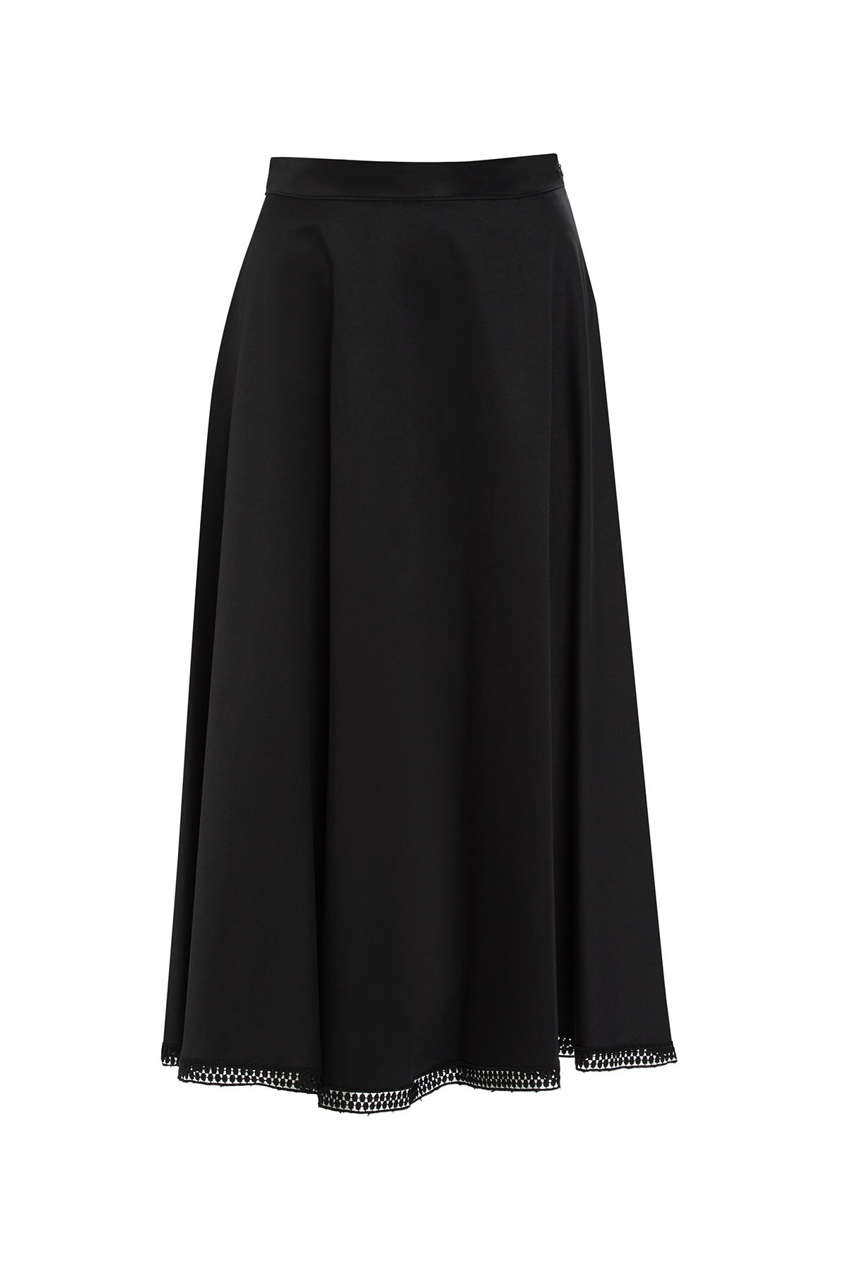 Black Lace-Hem Midi Skirt