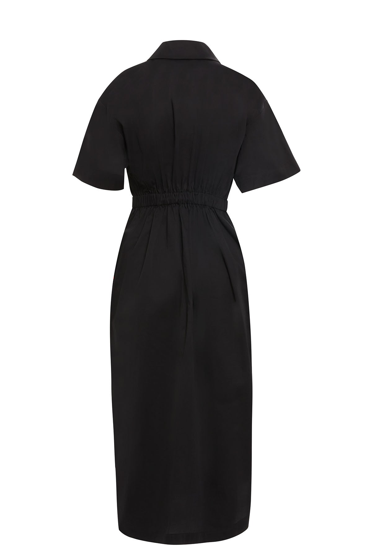 black Short-sleeved embroidered midi dress