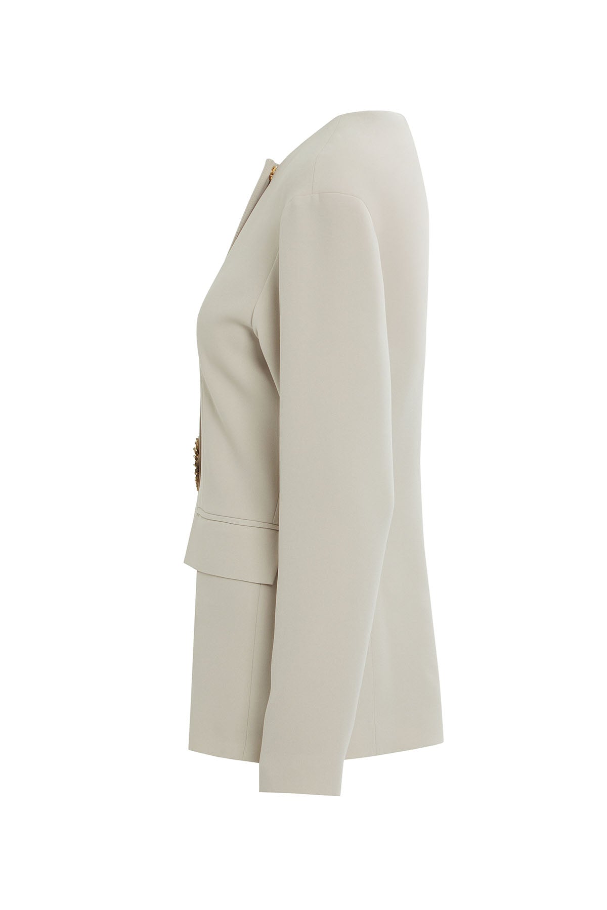 Beige Double-Breasted Brooch Jacket