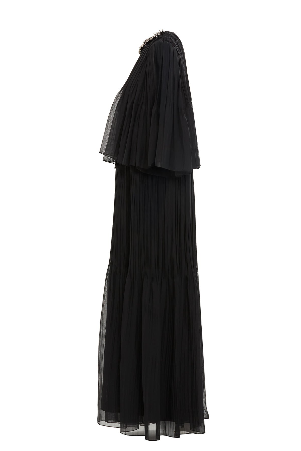 Three-Quarter Sleeve Pleated Long  Dress