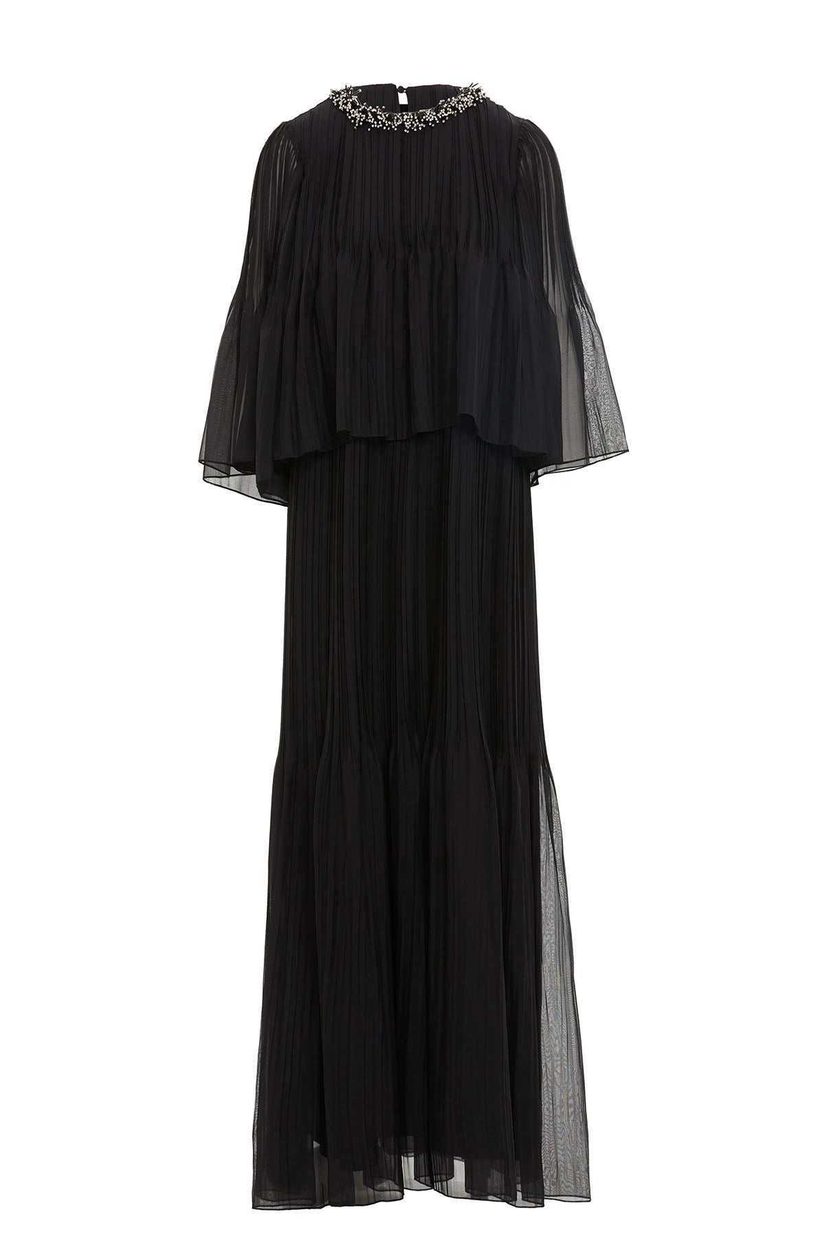 Three-Quarter Sleeve Pleated Long  Dress