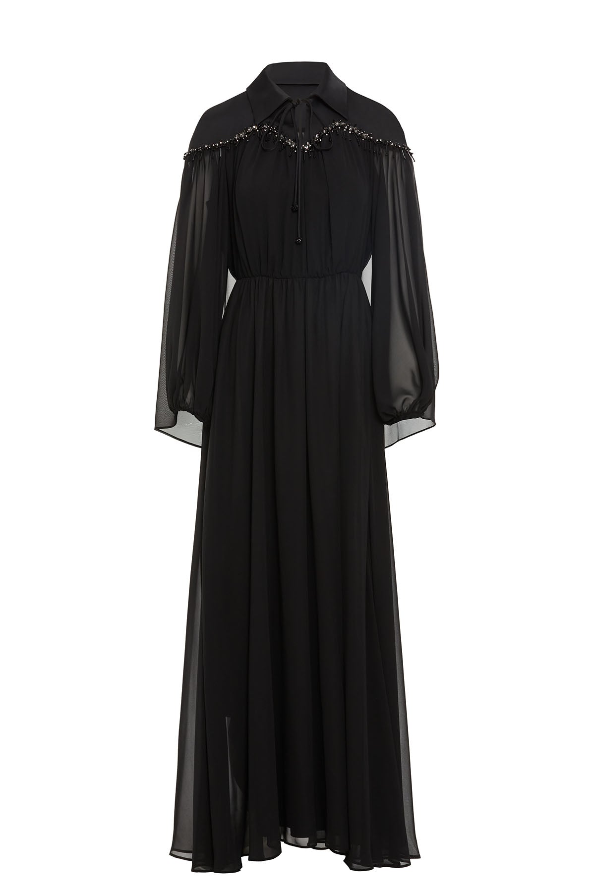 Black Stone-Embellished Long Dress